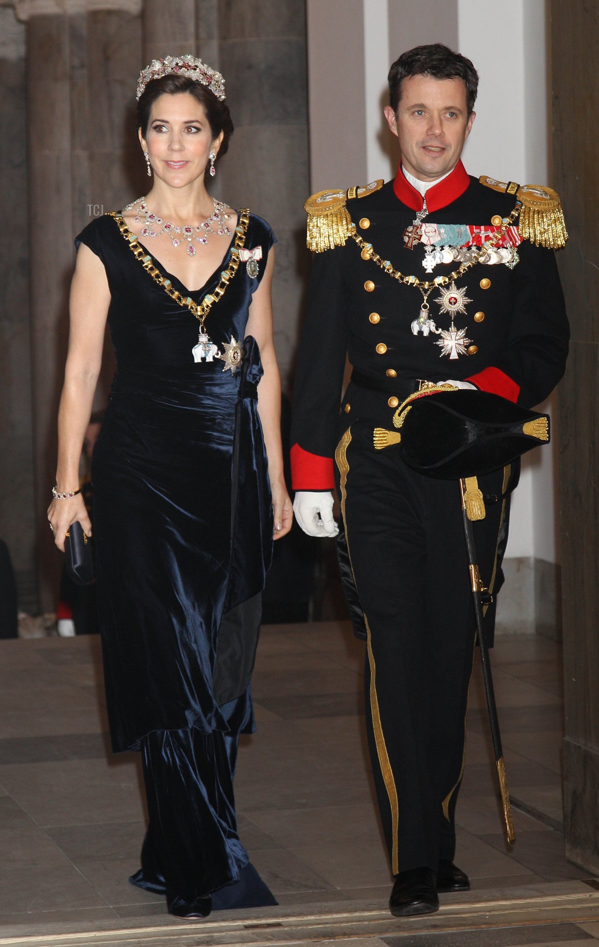 Crown Princess Mary of Denmark and Crown Prince Frederik of Norway attend a Gala Dinner to celebrate Queen Margrethe II of Denmark's 40 years on the throne at Christiansborg Palace Chapel on January 15, 2012 in Copenhagen, Denmark