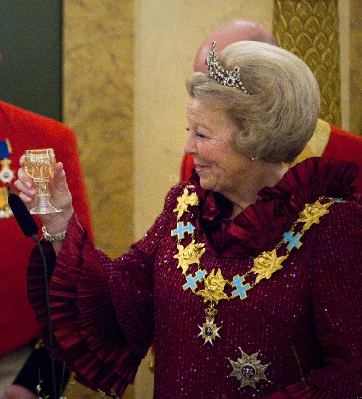 Dutch Queen Beatrix is pictured during the State Banquet in the Noordeinde Palace in The Hague on April 21, 2009