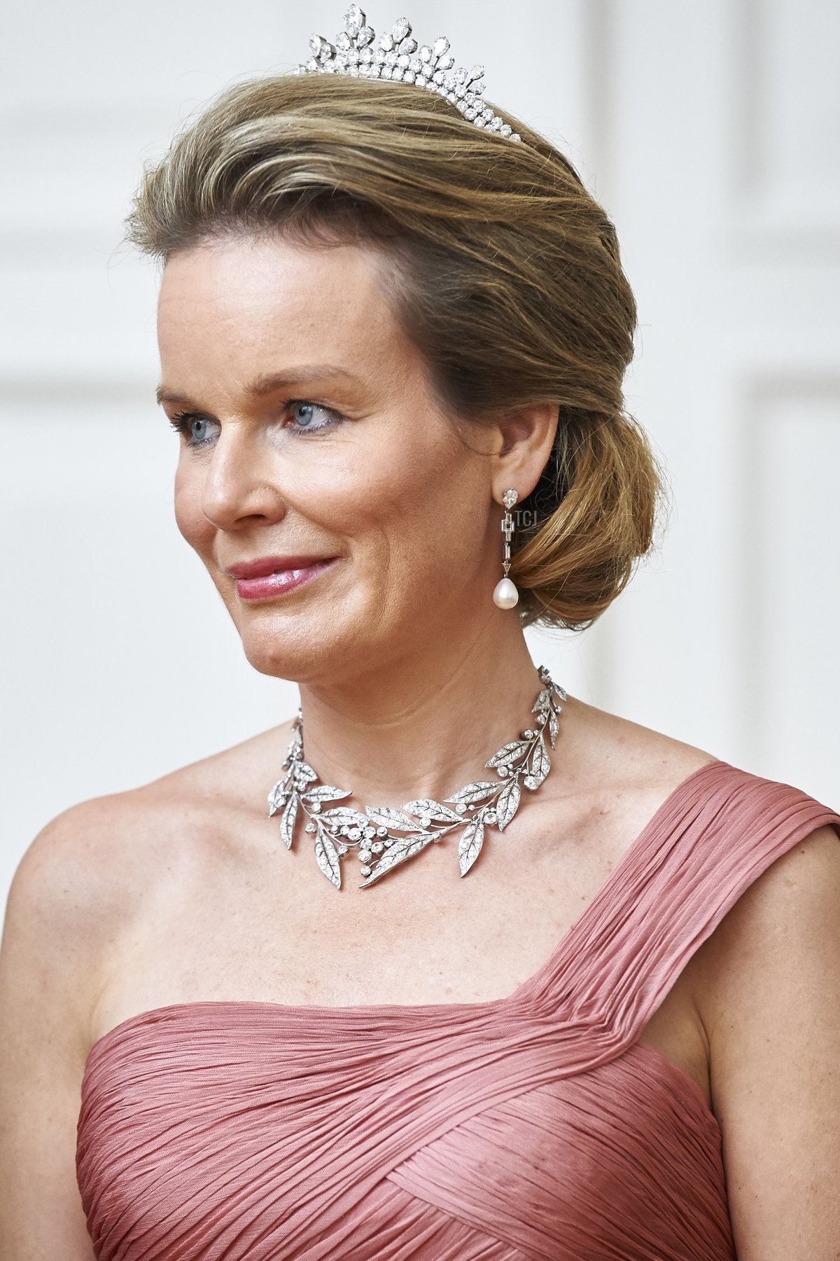 Queen Mathilde of Belgium smiles while official dinner at Presidential Palace as part of official Royal visit in Poland on October 13, 2015 in Warsaw, Poland