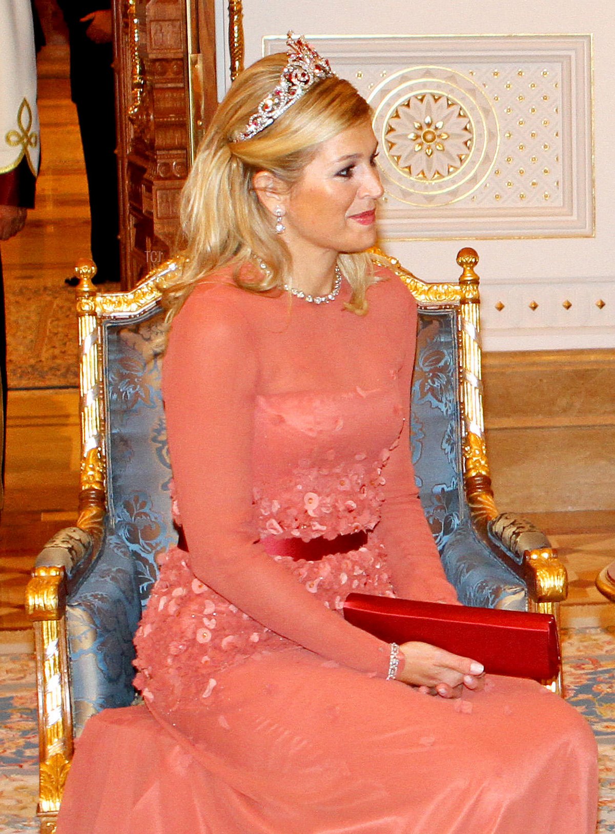 Dutch Princess Maxima attends the state banquet at Al Alam Palace in Muscat, Oman, on 10 January 2012