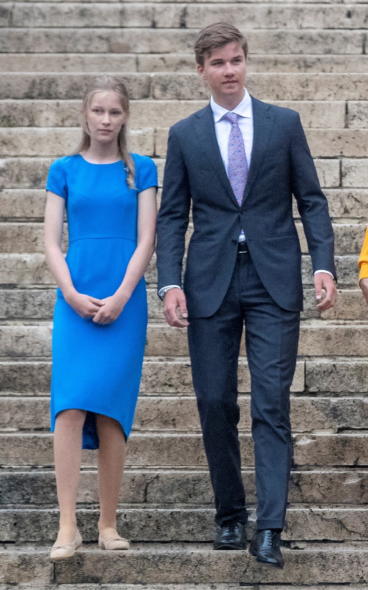 The Belgium's royal family, Prince Gabriel, Queen Mathilde of Belgium, King Philippe - Filip of Belgium, Crown Princess Elisabeth and Prince Emmanuel arrive for the Te Deum mass, on the occasion of the Belgian National Day, at the Saint Michael and Saint Gudula Cathedral (Cathedrale des Saints Michel et Gudule / Sint-Michiels- en Sint-Goedele kathedraal) in Brussels, on July 21, 2022