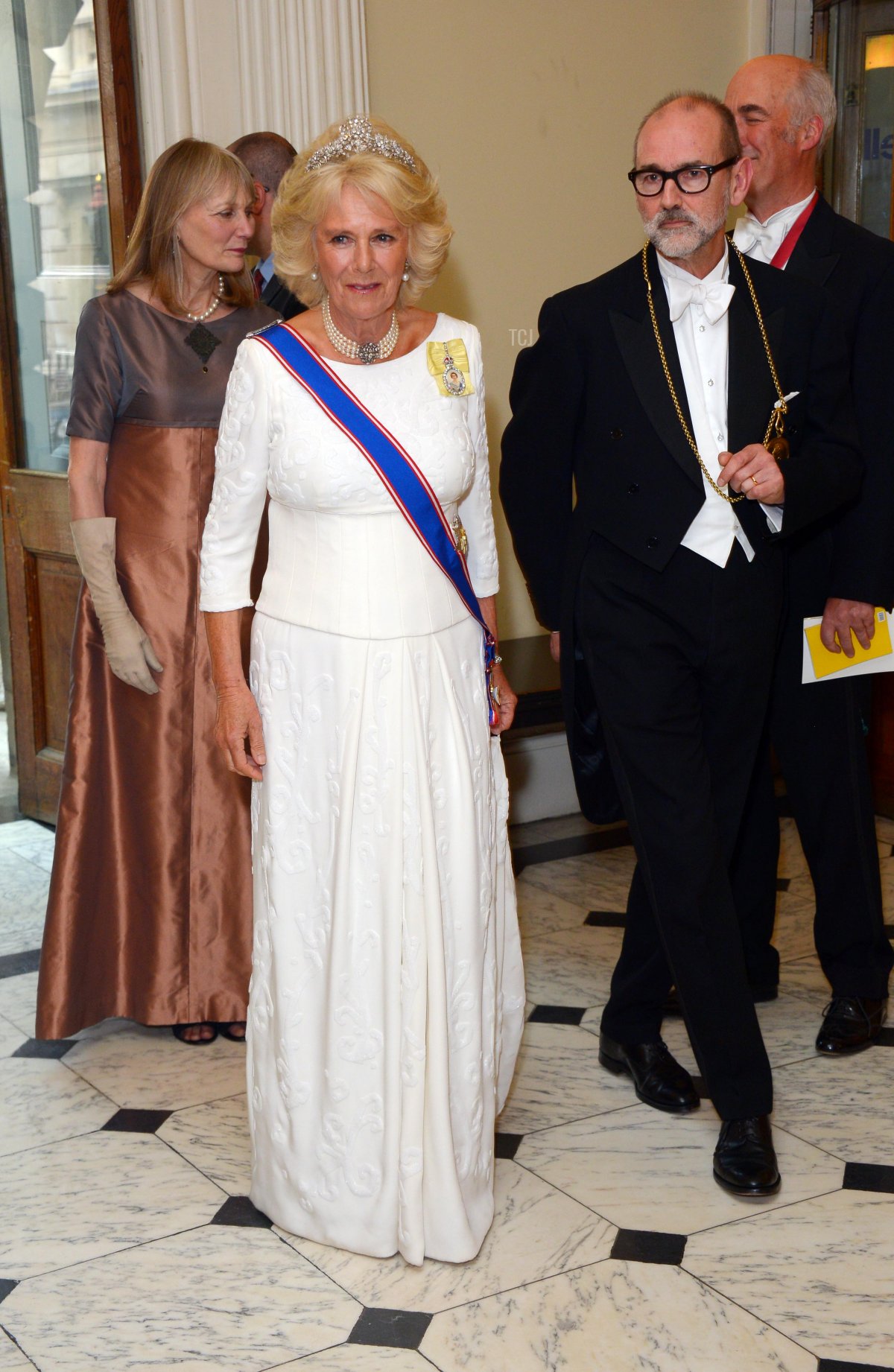 Camilla, Duchess Of Cornwall and Christopher Le Brun attend the Royal Academy Annual Dinner to celebrate the Summer Exhibition, opening to the public on 8 June, at Royal Academy of Arts on June 2, 2015 in London, England