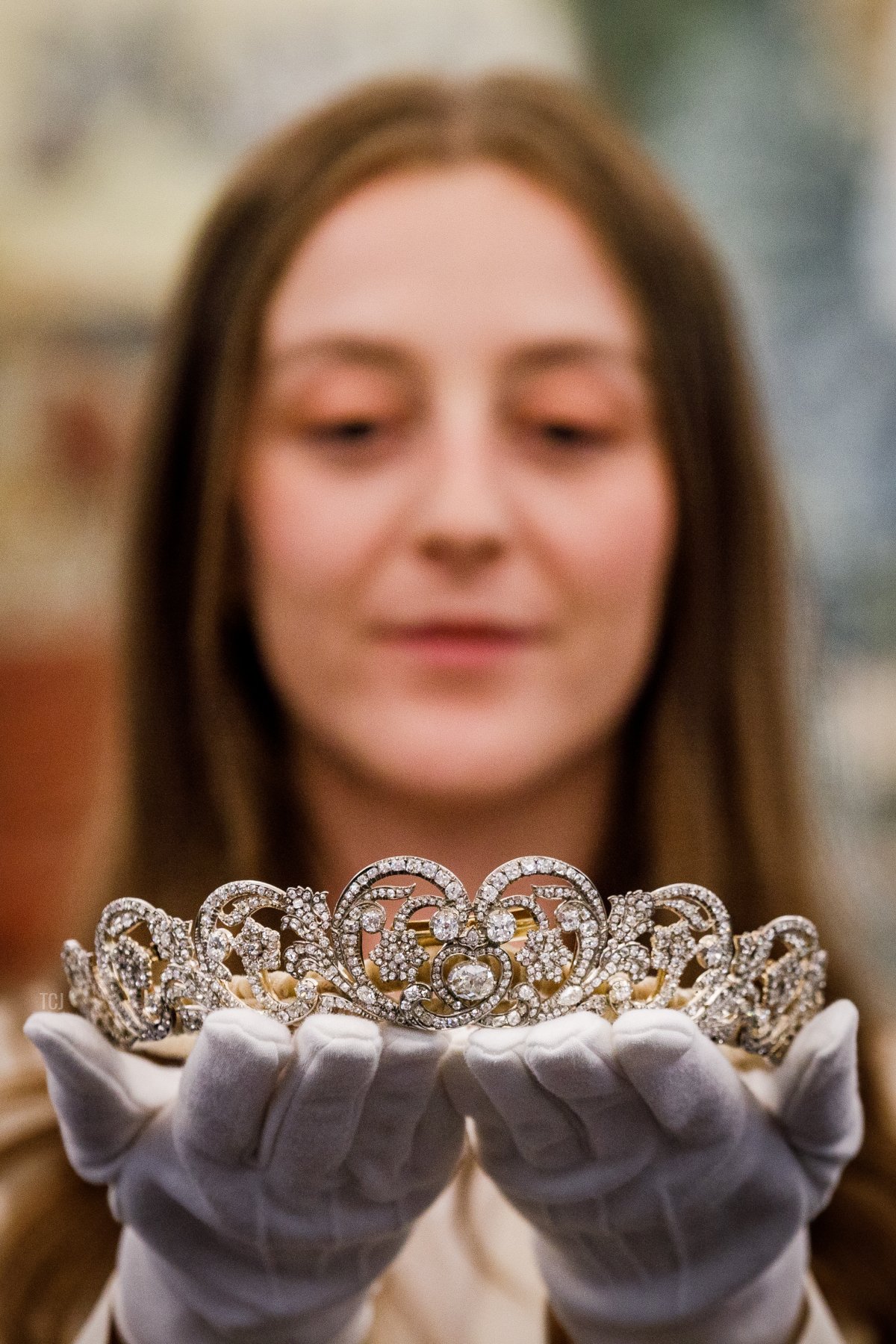 The Spencer Tiara, worn by Princess Diana on her wedding day, goes on view at Sotheby's on May 27, 2022 in London, England