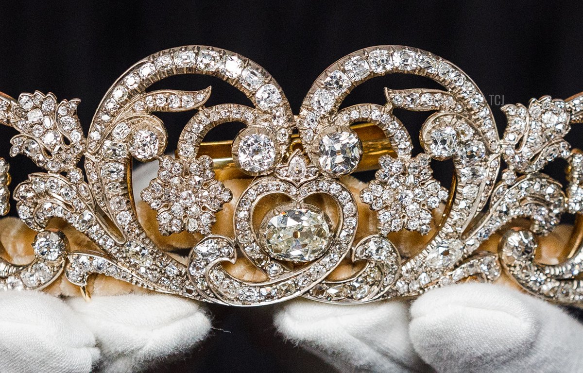 The Spencer Tiara, worn by Princess Diana on her wedding day, goes on view at Sotheby's on May 27, 2022 in London, England