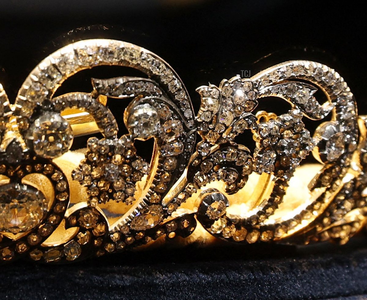 The Spencer Tiara, worn by Princess Diana on her wedding day, goes on view at Sotheby's on May 27, 2022 in London, England