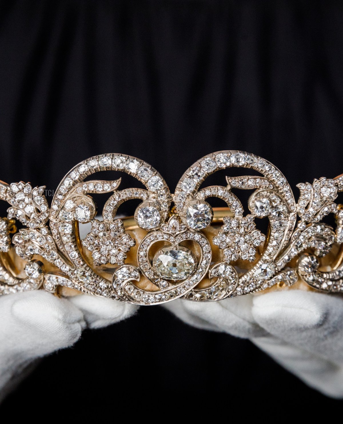 The Spencer Tiara, worn by Princess Diana on her wedding day, goes on view at Sotheby's on May 27, 2022 in London, England
