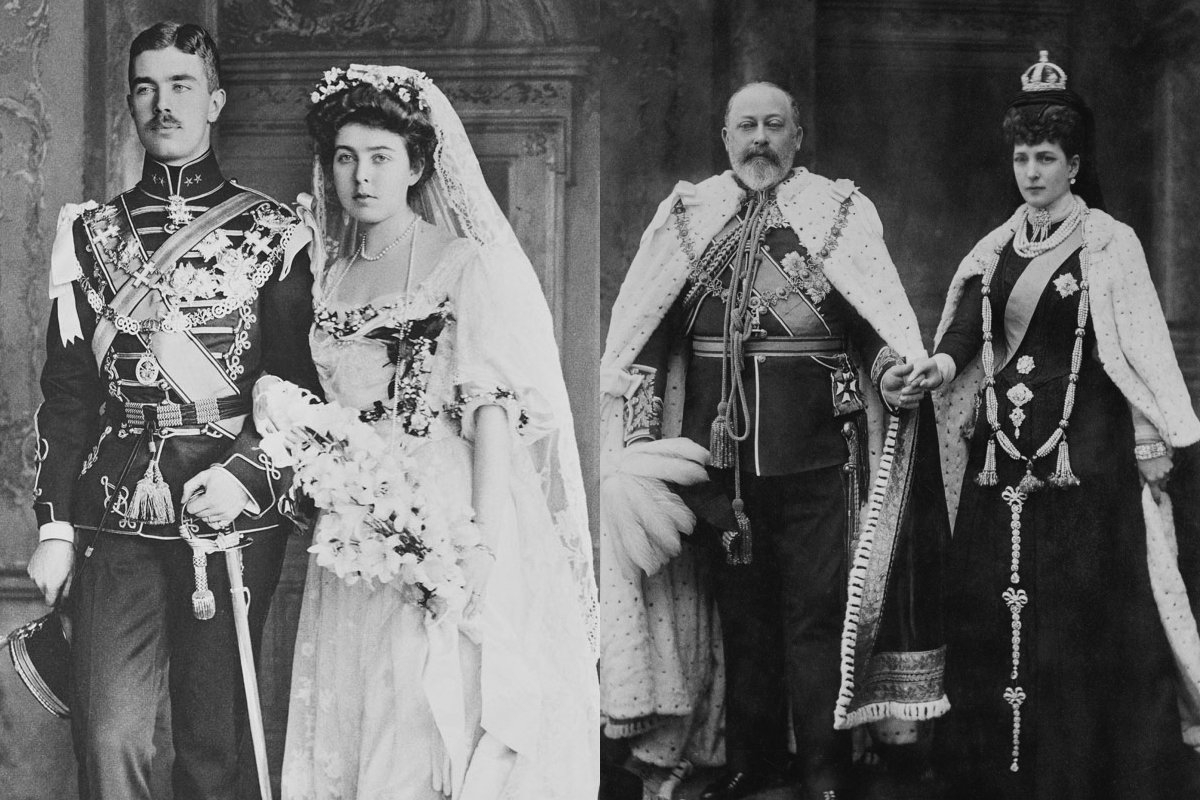 Gustaf Adolf and Margaret on their wedding day, 1905; King Edward VII and Queen Alexandra