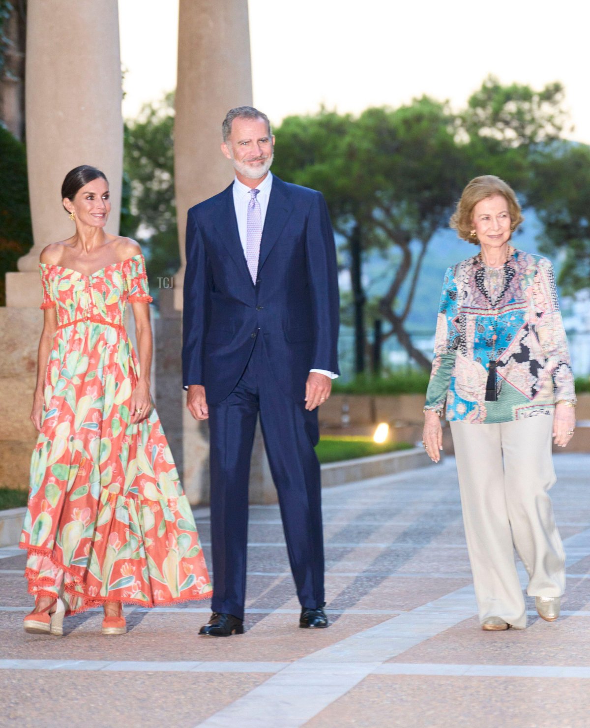 King Felipe VI of Spain, Queen Letizia of Spain, The former Queen Sofia attend a reception to the authorities at Marivent Palace on August 4, 2022 in Palma, Spain