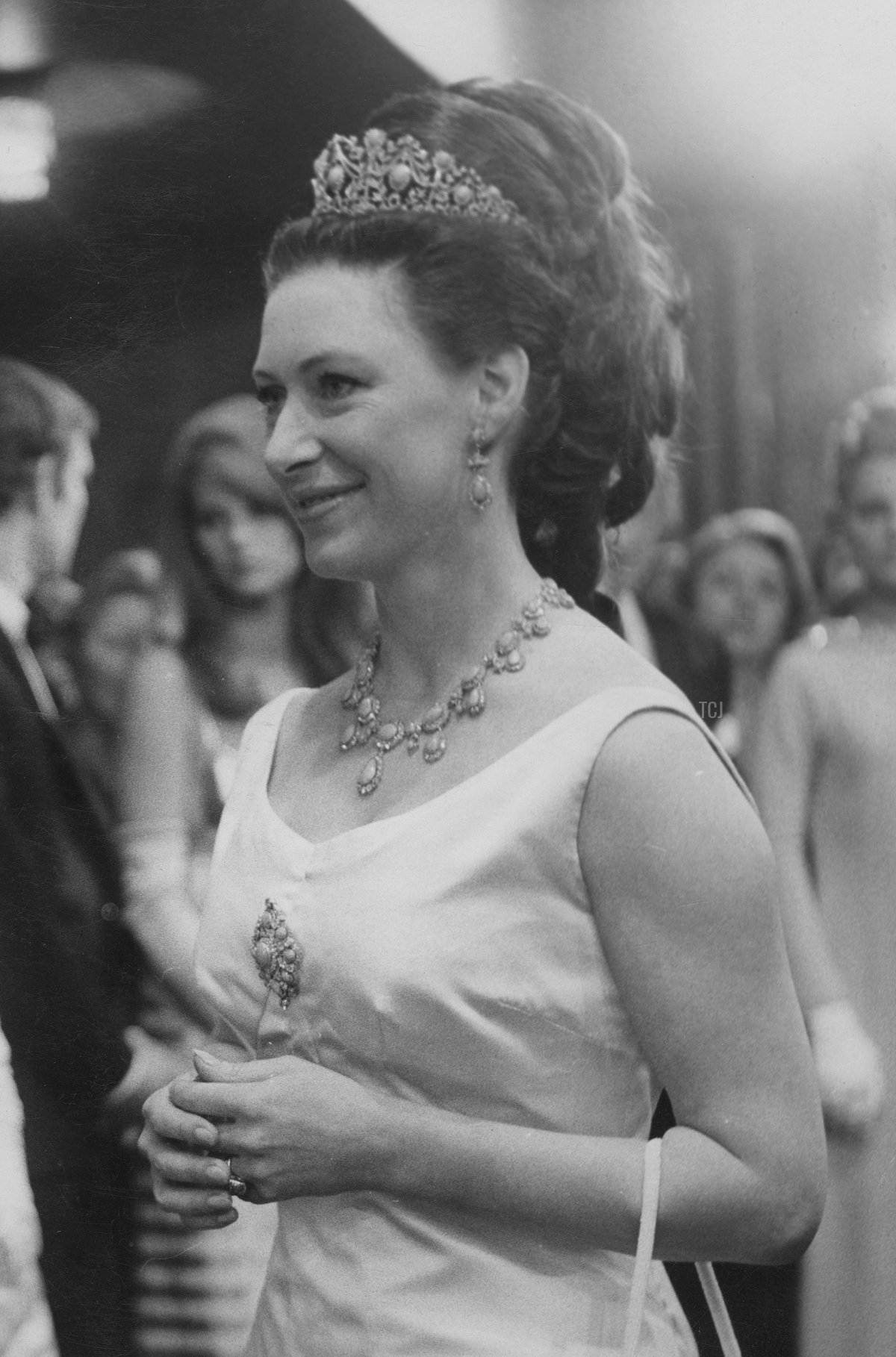 Princess Margaret meets Lithuanian-born actor Laurence Harvey (1928 - 1973) and actress Mia Farrow at the Royal Film Performance of the film 'The Taming of the Shrew' at the Odeon Leicester Square, London, 27th February 1967