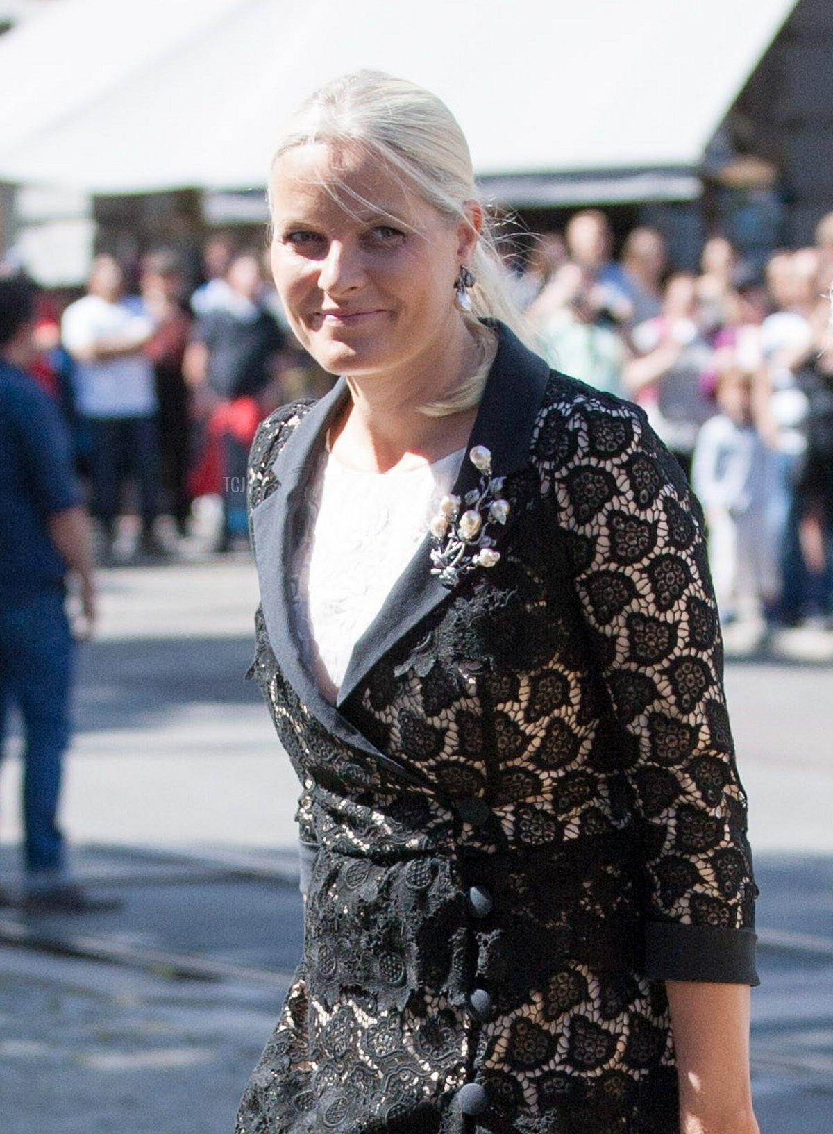 Crown Princess Mette-Marit of Norway arrives for a memorial service at Oslo cathedral, on July 22, 2015 as Norway marks the fourth anniversary of the bombing of the government buildings in Oslo, and shooting at the Labor Party youth camp on Utoeya island, killing in total 77 people