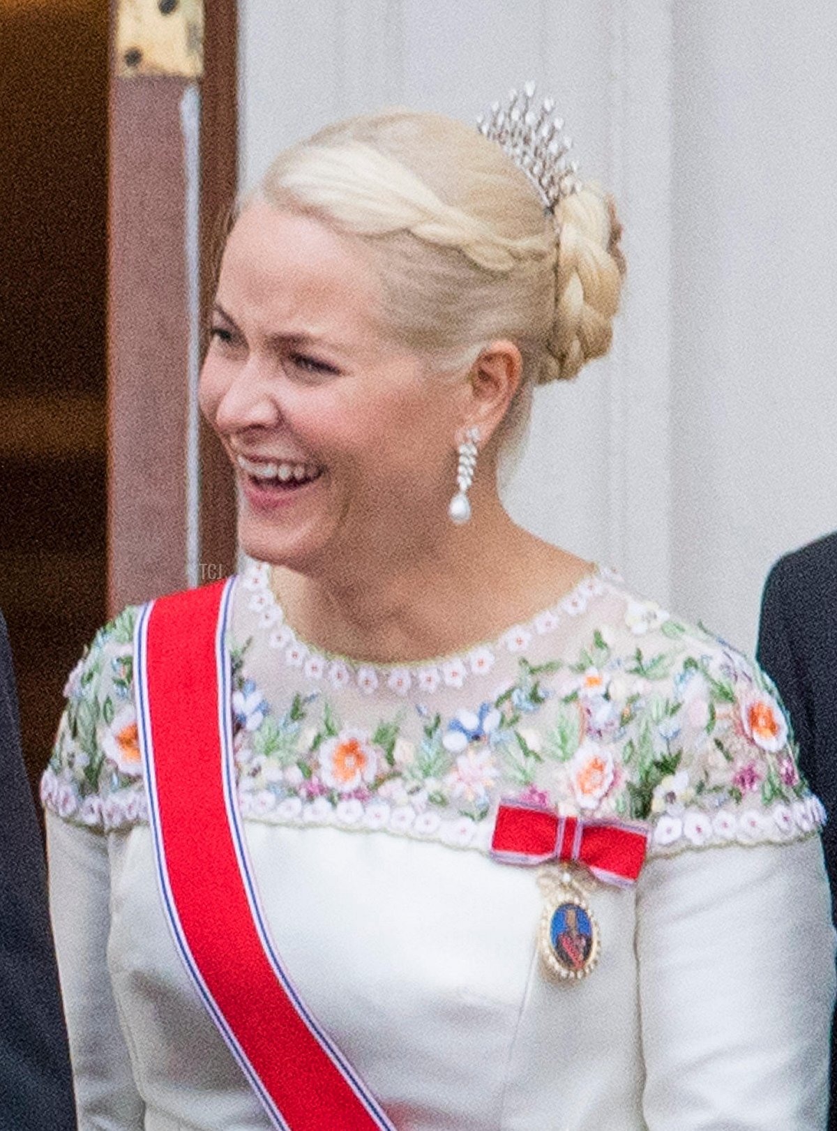 Crown Princess Mette Marit and Crown Prince Haakon of Norway greet wellwishers from the balcony of the Royal Palace in Oslo, Norway on May 9, 2017 to mark the 80th Birthday of the King and Queen