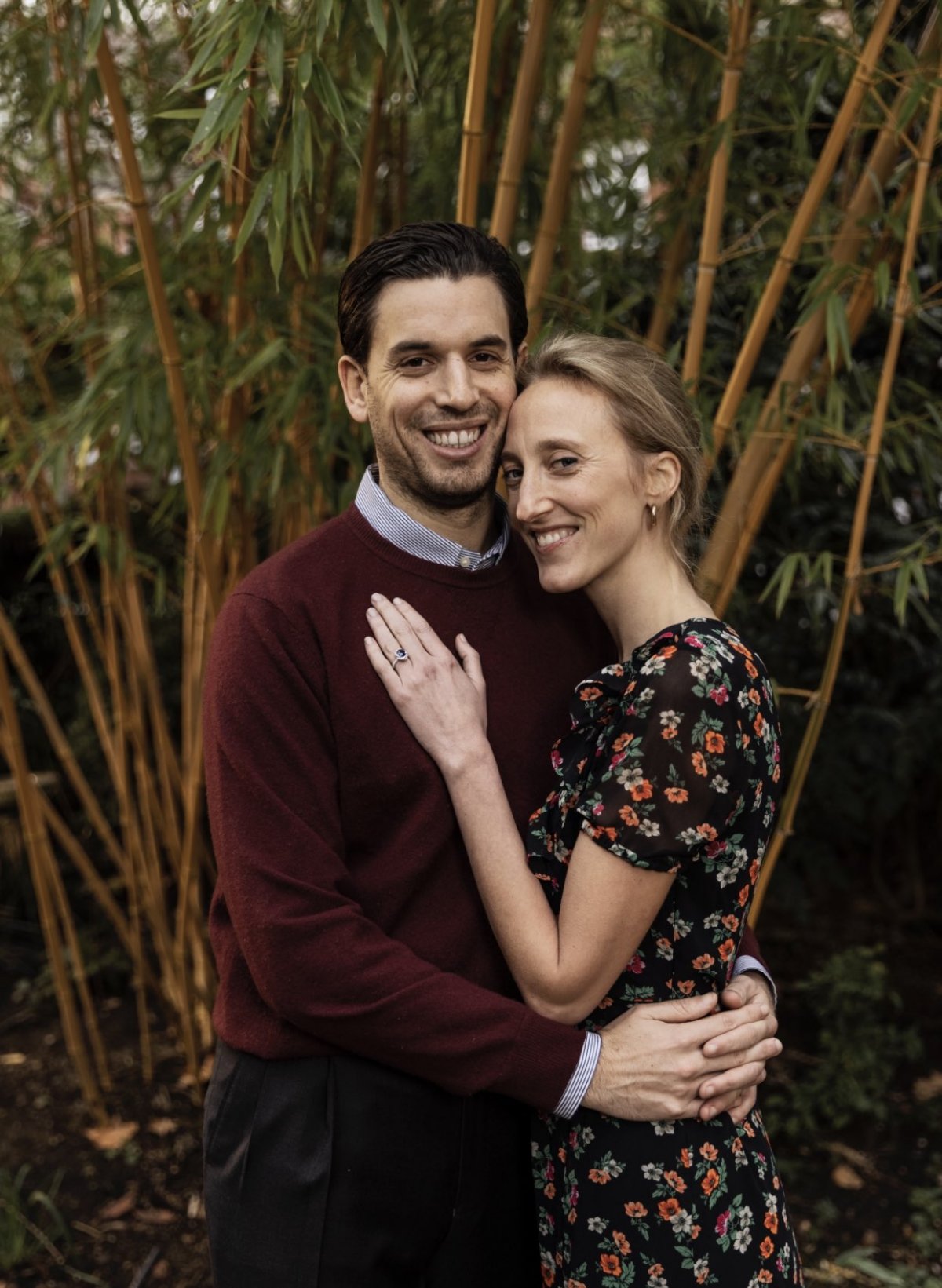 Princess Maria-Laura of Belgium and her husband-to-be William Isvy posing for the photographer after announcing their wedding
