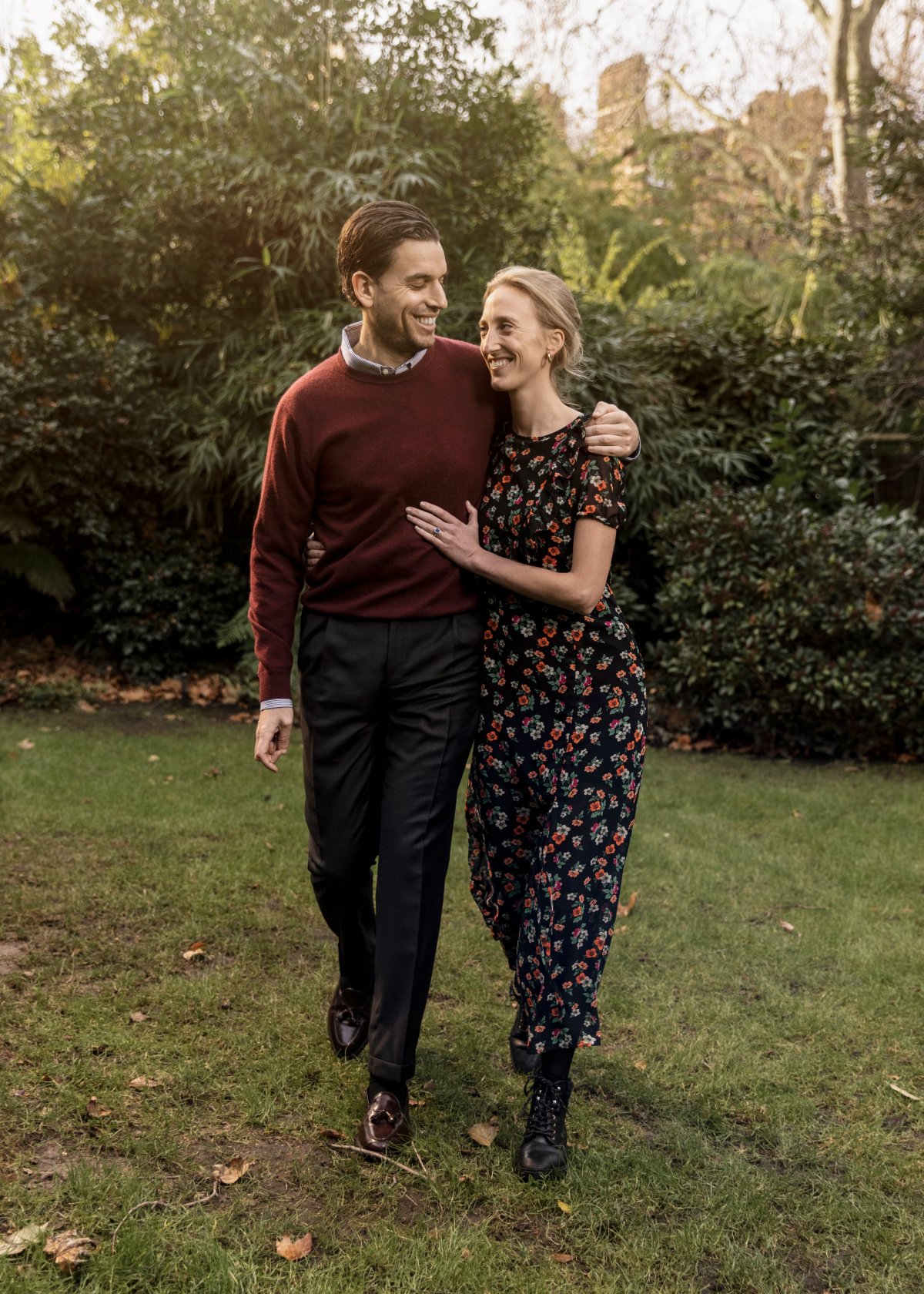 Princess Maria-Laura of Belgium and her husband-to-be William Isvy posing for the photographer after announcing their wedding