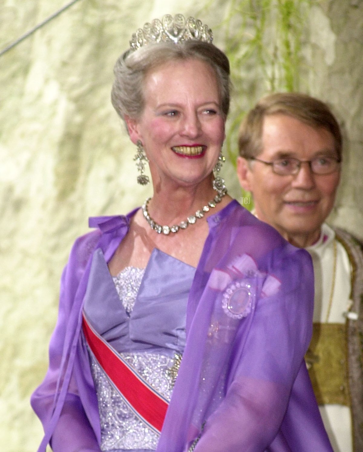 Danish Queen Margrethe attends the wedding of Prince Haakon of Norway and Mette-Marit Tjessem Hoiby August 25, 2001 at the Oslo Castle