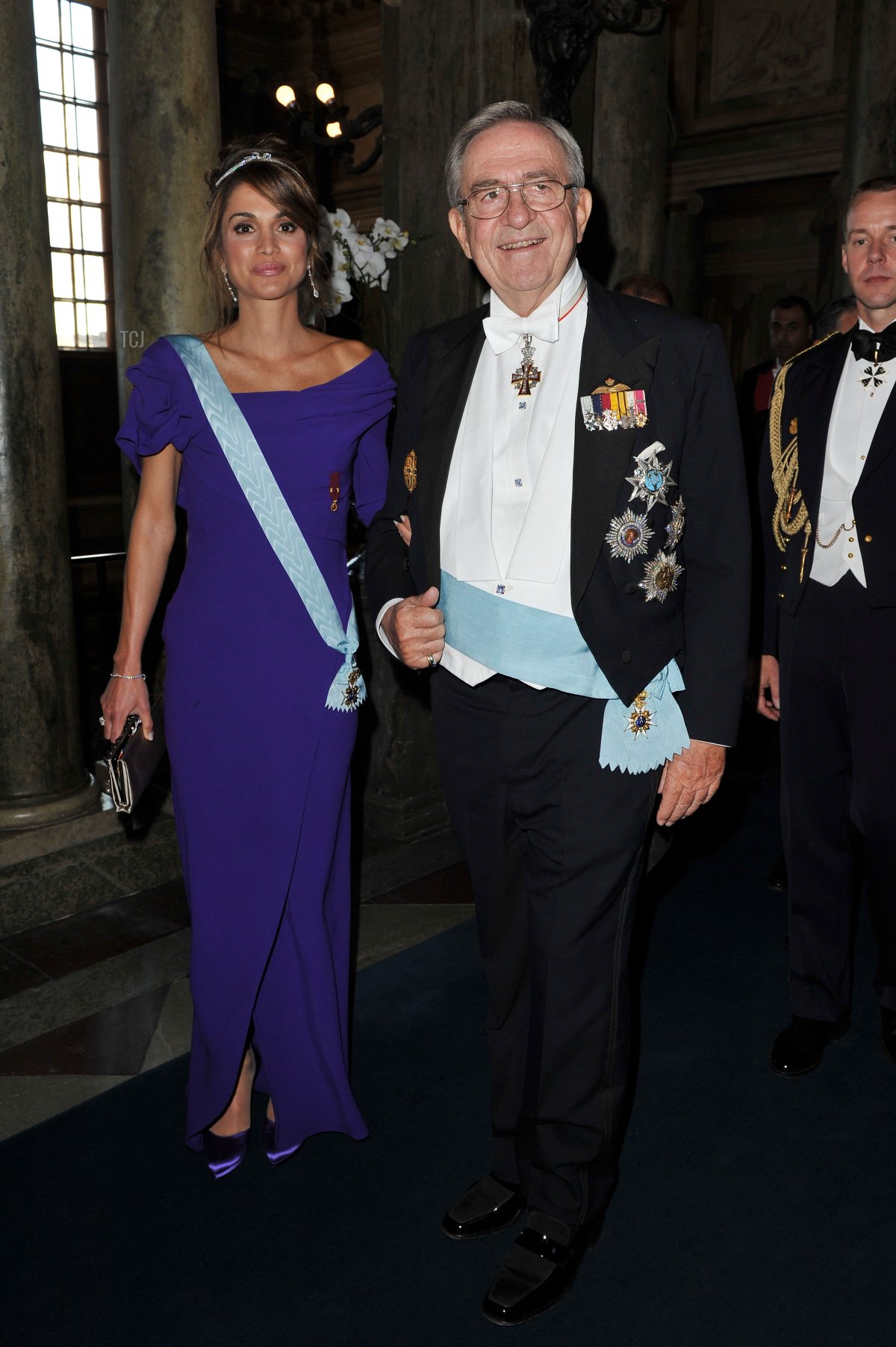 Queen Rania of Jordan and King Constantin of Greece attend the Wedding Banquet for Crown Princess Victoria of Sweden and her husband prince Daniel at the Royal Palace on June 19, 2010 in Stockholm, Sweden