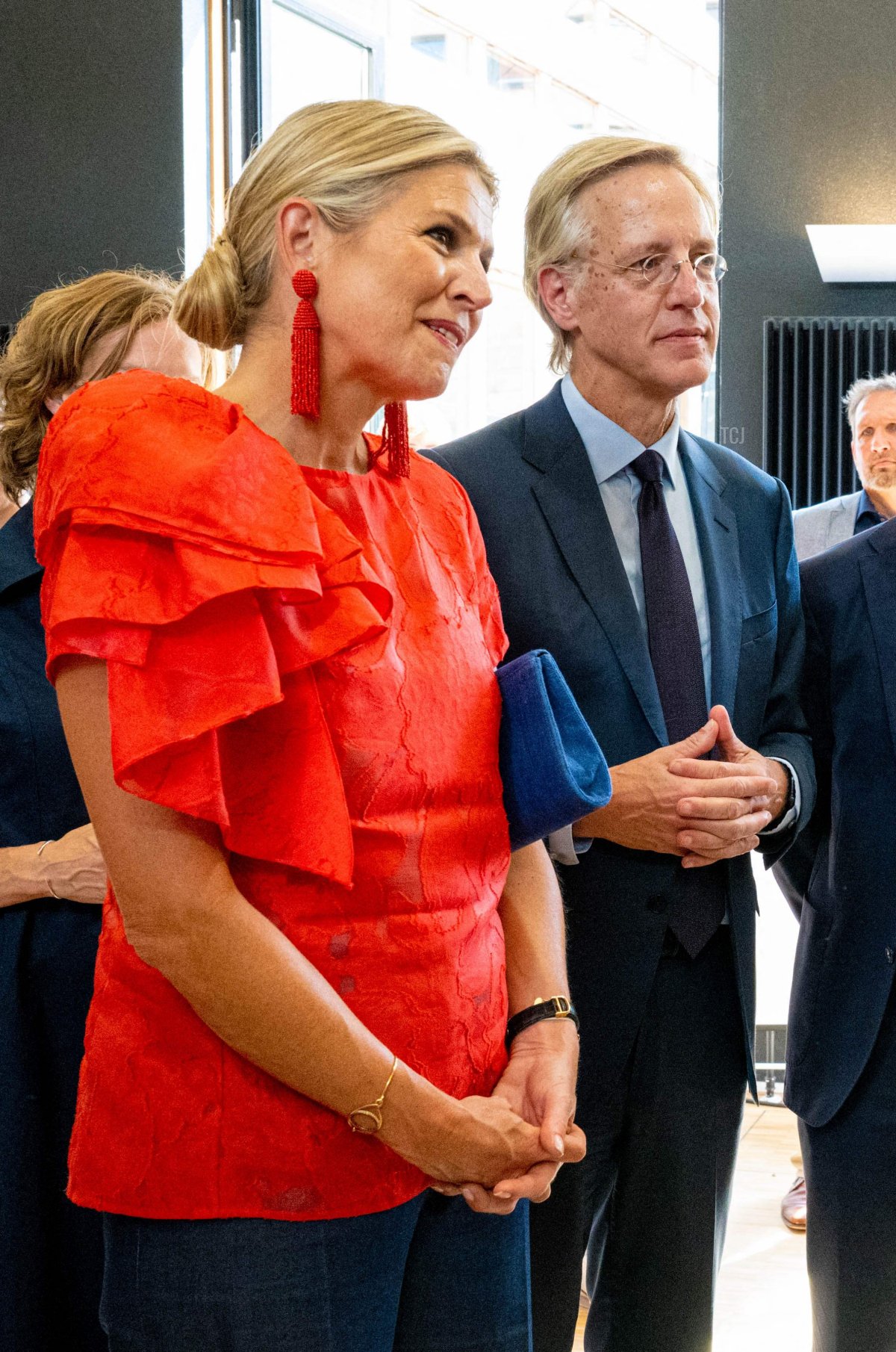 Queen Maxima of Netherlands (2ndL) and Dutch Minister of Education, Culture and Science Robbert Dijkgraaf visit the Welcome Week and Introductory Programme activity market for new students in Delft , on August 24, 2022
