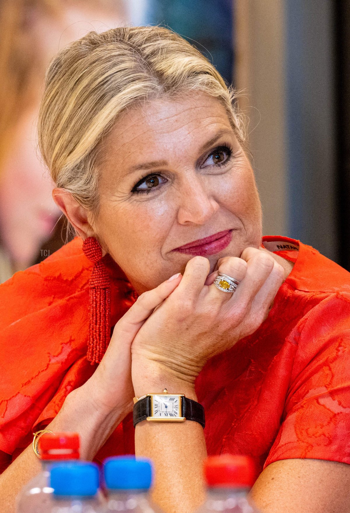 Queen Maxima of Netherlands attends a meeting as she visits the Welcome Week and Introductory Programme activity market for new students in Delft, on August 24, 2022