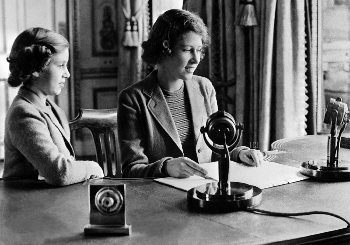Picture taken October 1940 in Windsor shows the Britain's Princess Elizabeth (future Queen Elizabeth II) and her sister Princess Margaret sending a message during the BBC's children programme, particularly to the children who were being evacuated because of the World War II