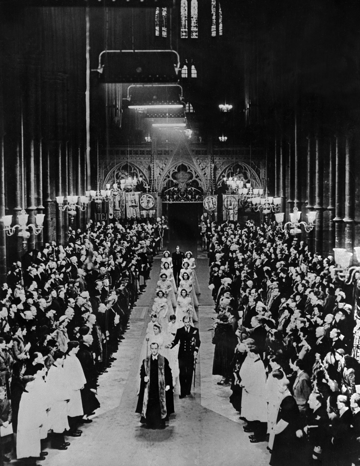 General view of Westminster Abbey during the wedding blessing of Britain's Princess Elizabeth and Philip, Duke of Edinburgh, 20 November 1947, in London