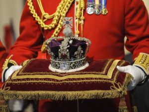 The Imperial State Crown, due to be worn by Brtain's Queen Elizabeth II during her traditional speech for the State Opening of Parliament, is pictured during the annual State Opening of Parliament in London, on November 18, 2009