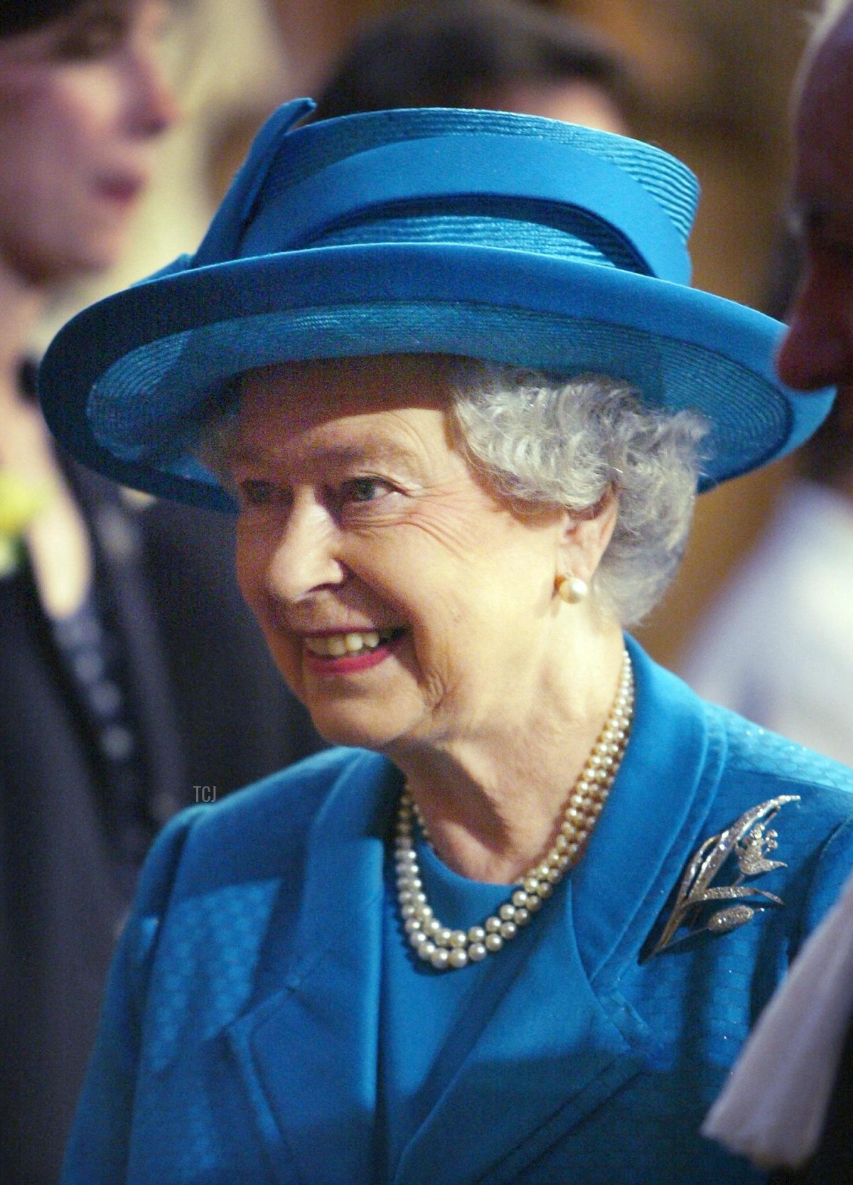 Queen Elizabeth II walks through Central Lobby at The Houses of Parliament after making an historic address at the start of her Golden Jubilee celebrations in London 30 April 2002