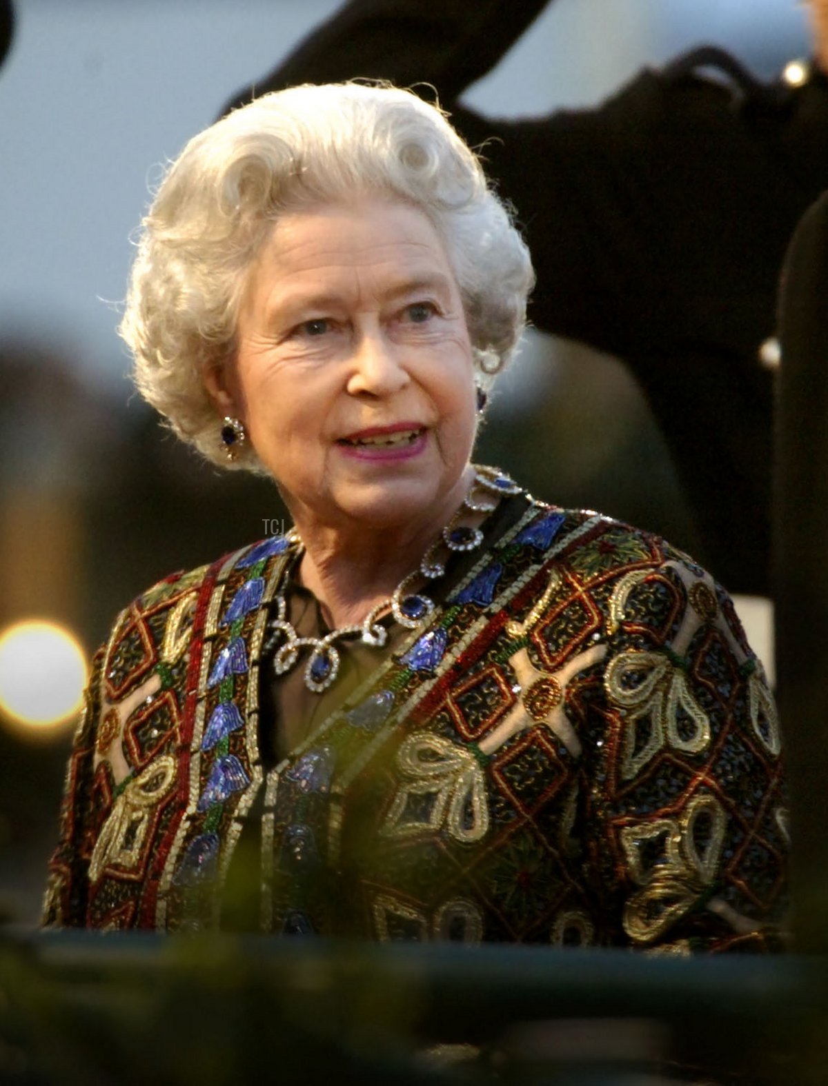 Queen Elizabeth arrives at the "All The Queen's Horses" event May 18, 2002 at The Royal Windsor Horse Show at Windsor Great Park, England