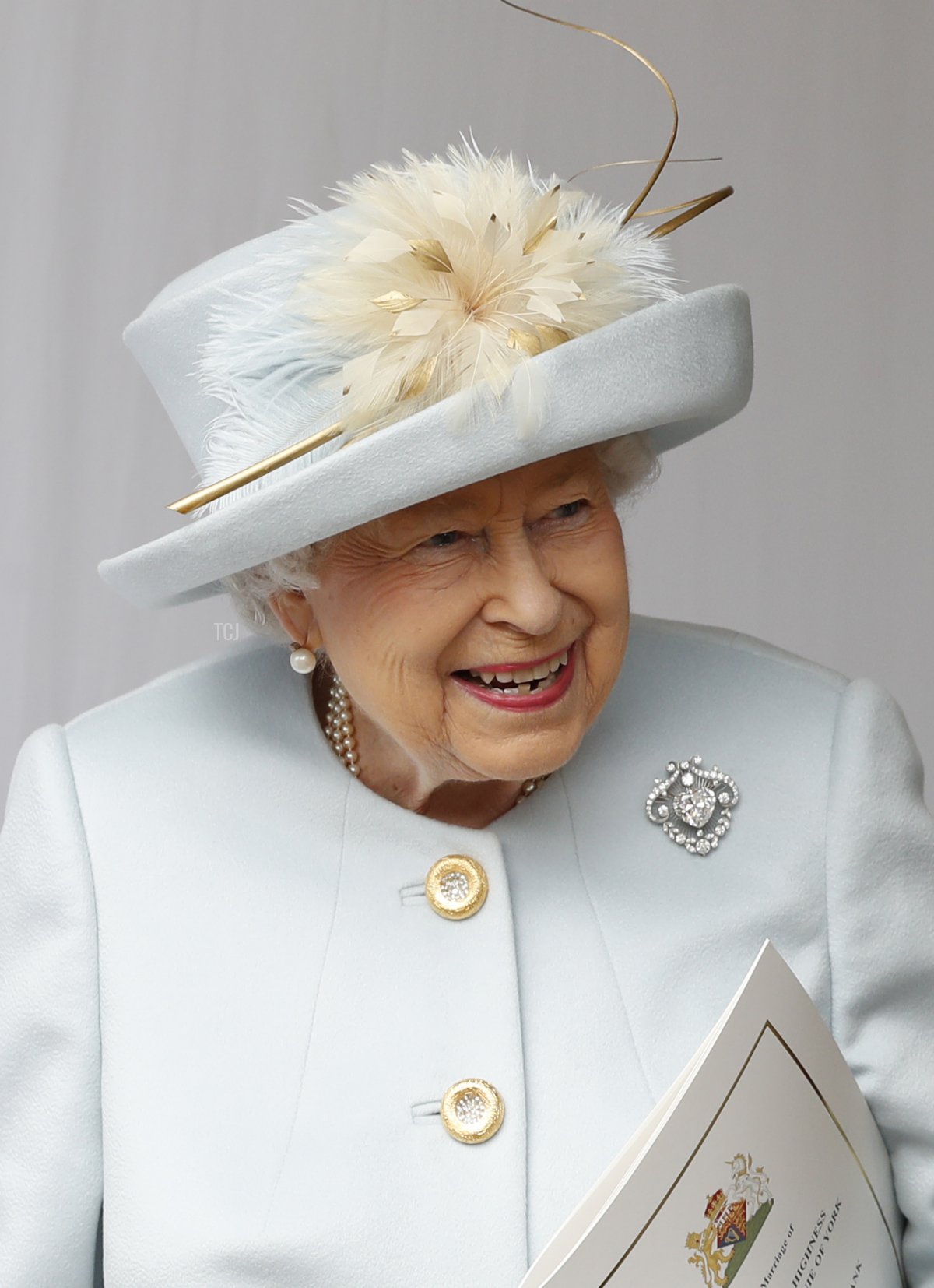 Queen Elizabeth II looks on after the wedding of Princess Eugenie of York and Mr. Jack Brooksbank at St. George's Chapel on October 12, 2018 in Windsor, England