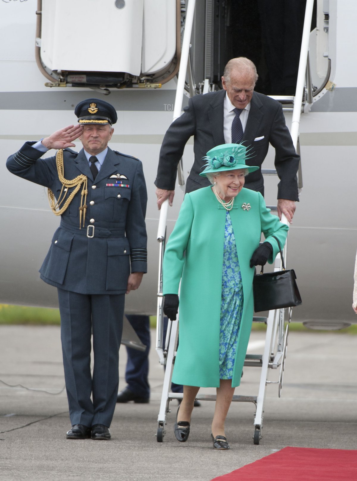 Queen Elizabeth II and Prince Philip, Duke of Edinburgh arrive at Baldonnel Airport on May 17, 2011 in Dublin, Ireland. The Queen's visit, accompanied by The Duke of Edinburgh, is the first by a monarch since 1911