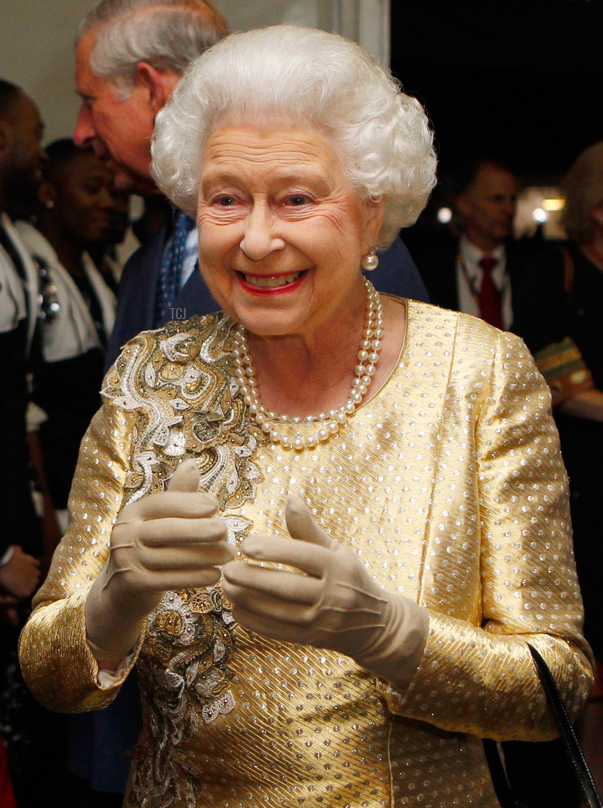 Queen Elizabeth II meets guests backstage after the Diamond Jubilee, Buckingham Palace Concert on June 04, 2012 in London, England