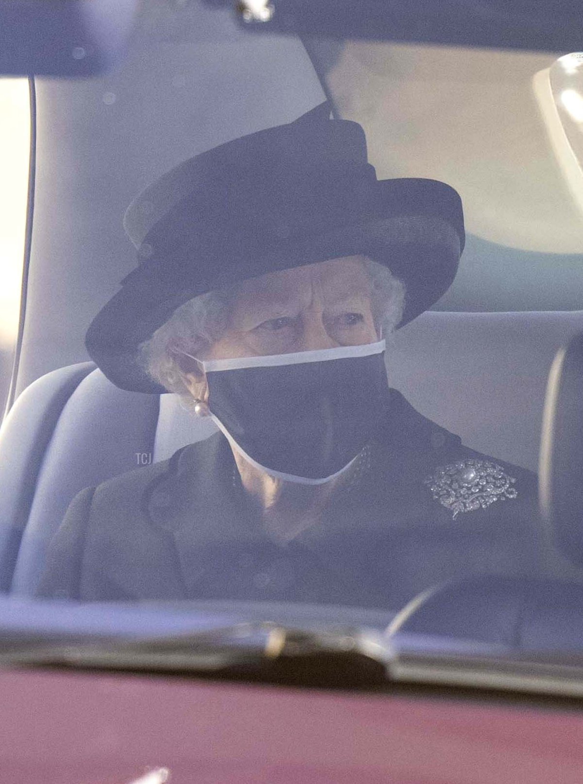 Queen Elizabeth II arrives for the funeral of Prince Philip, Duke of Edinburgh at Windsor Castle on April 17, 2021 in Windsor, England