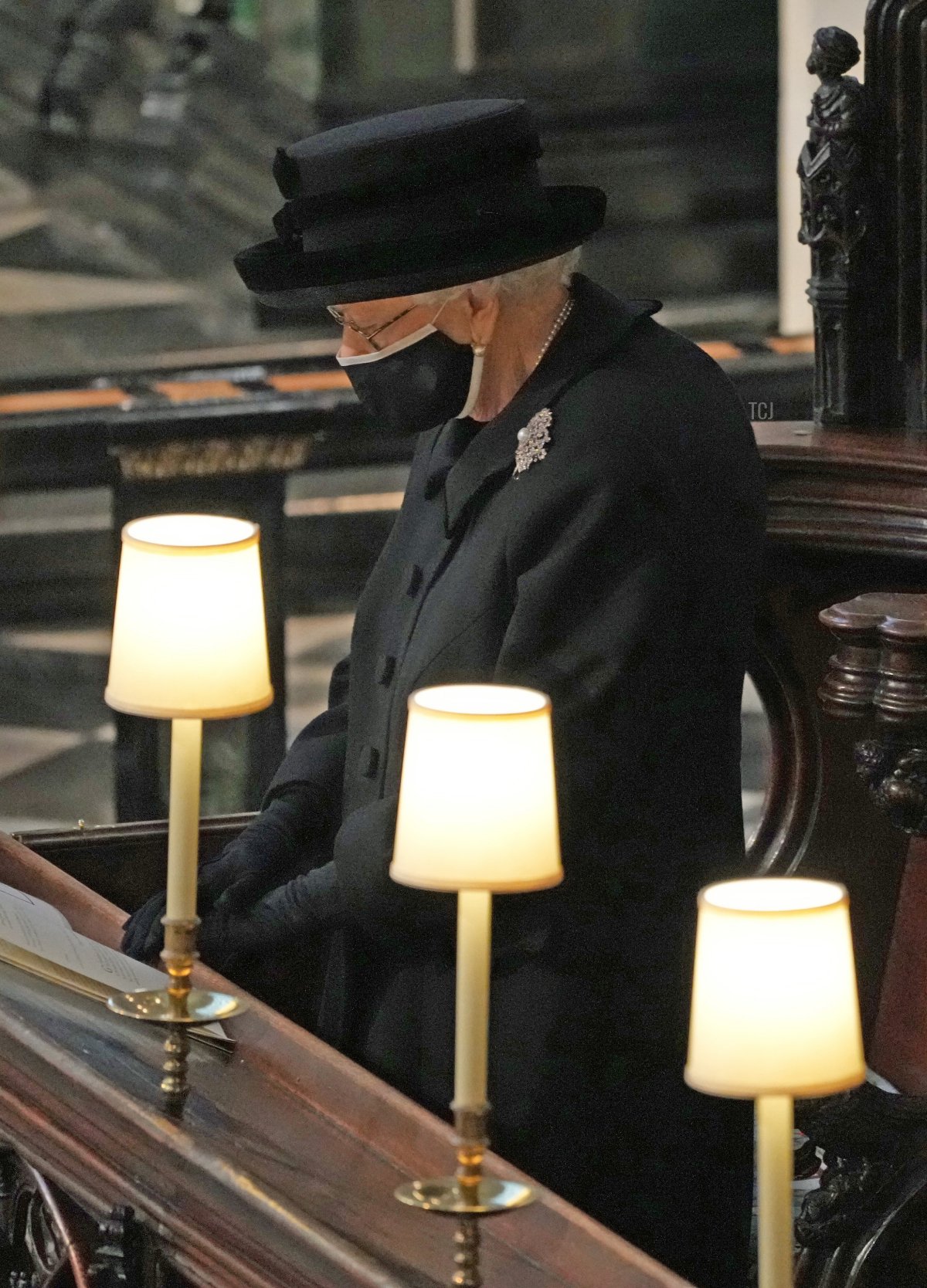 Queen Elizabeth II and Prince Andrew, Duke of York attend the funeral of Prince Philip, Duke of Edinburgh at Windsor Castle on April 17, 2021 in Windsor, England