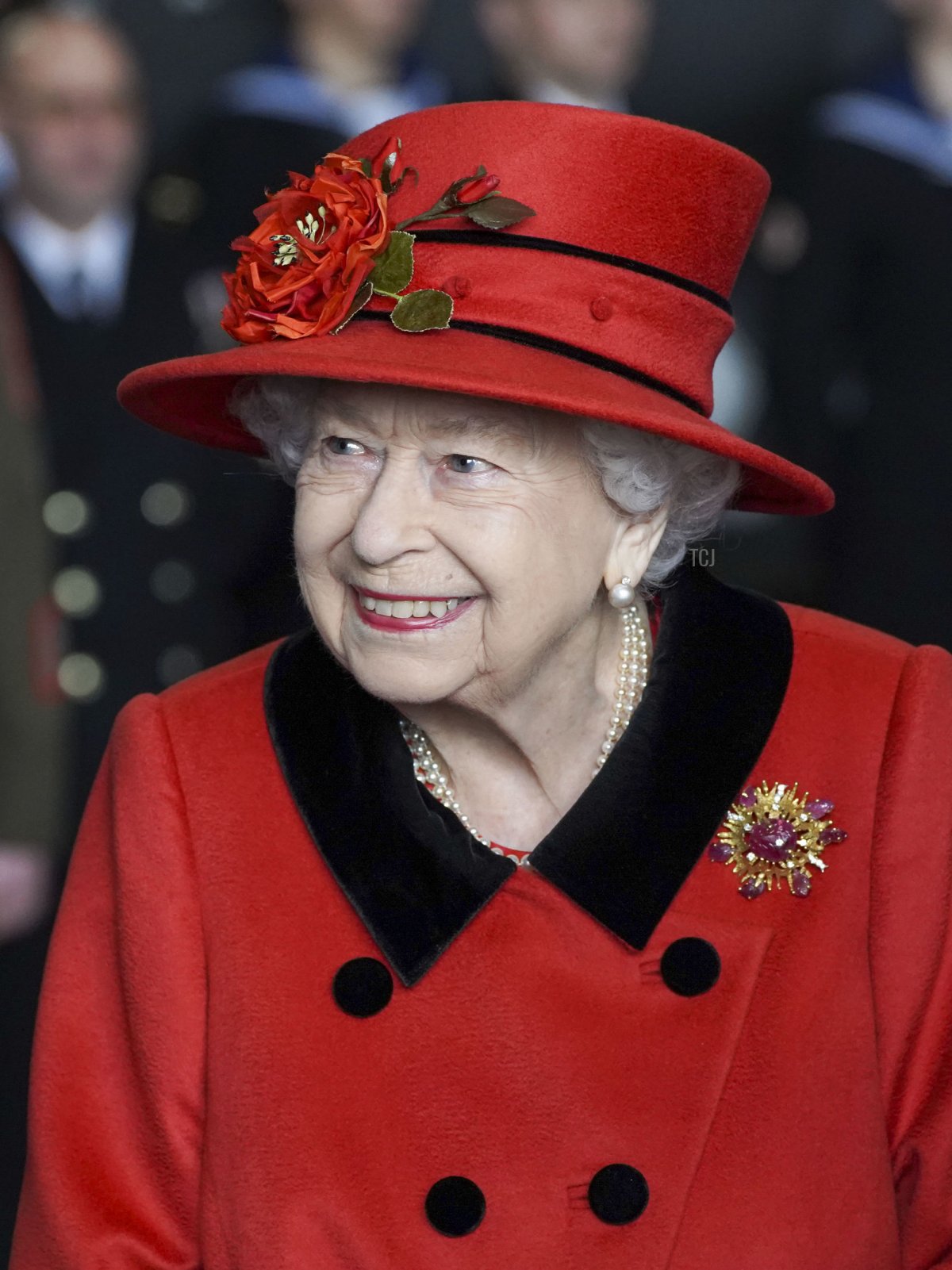Queen Elizabeth II during a visit to HMS Queen Elizabeth at HM Naval Base ahead of the ship's maiden deployment on May 22, 2021 in Portsmouth, England
