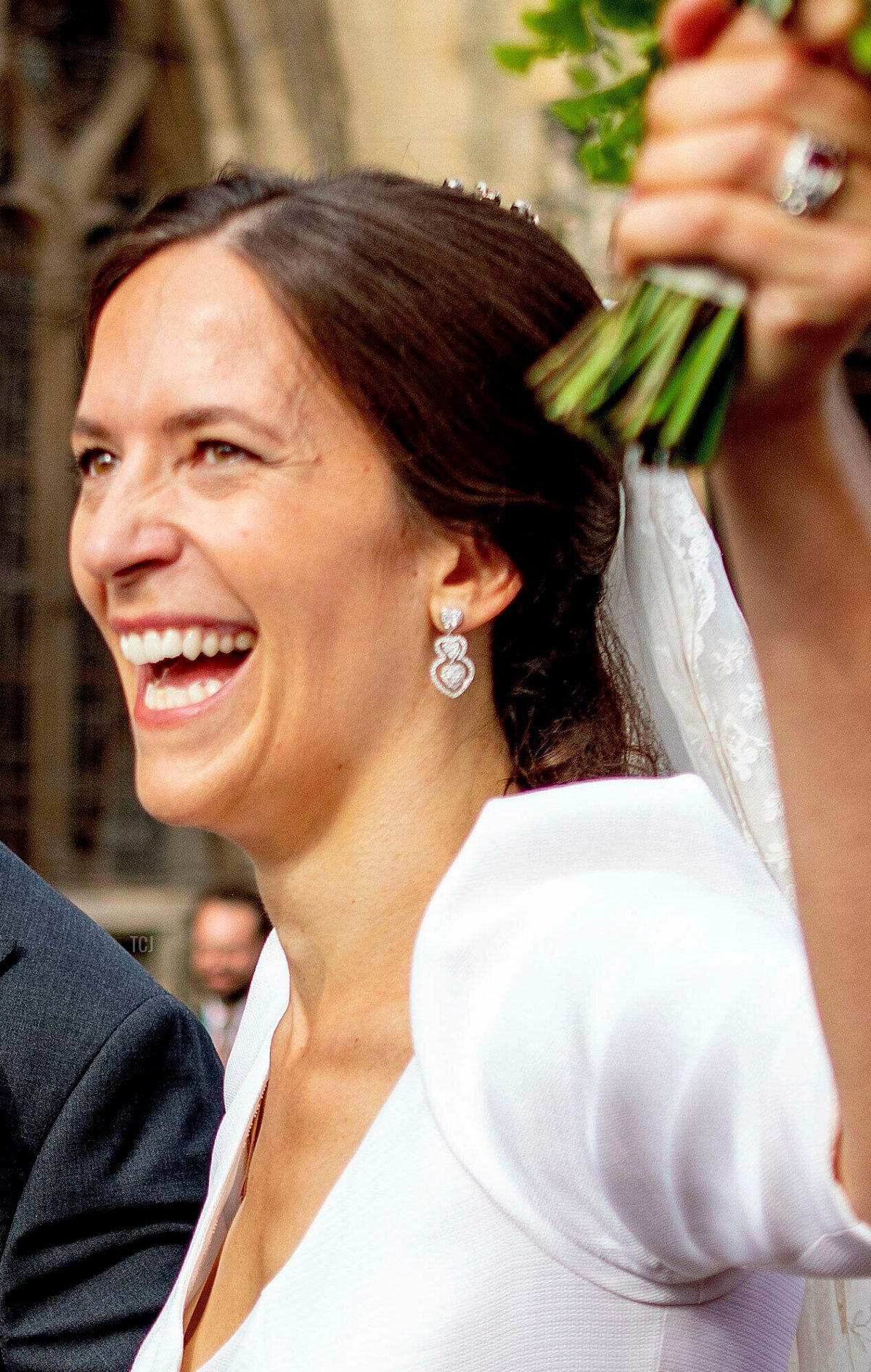 Count Charles Henri d'Udekem d'Acoz and Countess Caroline Philippe leave at the Eglise Saint-Michel in Pont-l Eveque, on September 03, 2022, after their wedding