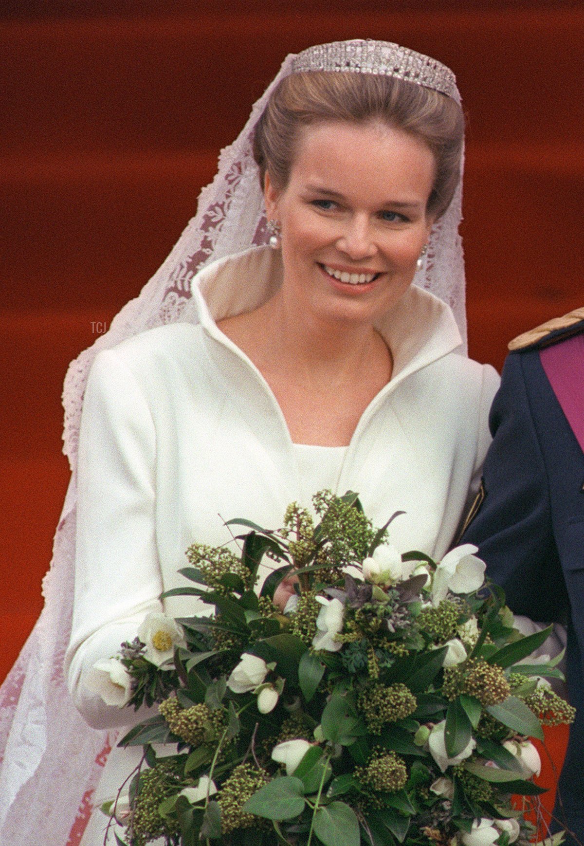 The Duchess of Brabant is pictured on her wedding day in Brussels, December 4, 1999 (PHILIPPE HUGUEN/AFP via Getty Images)