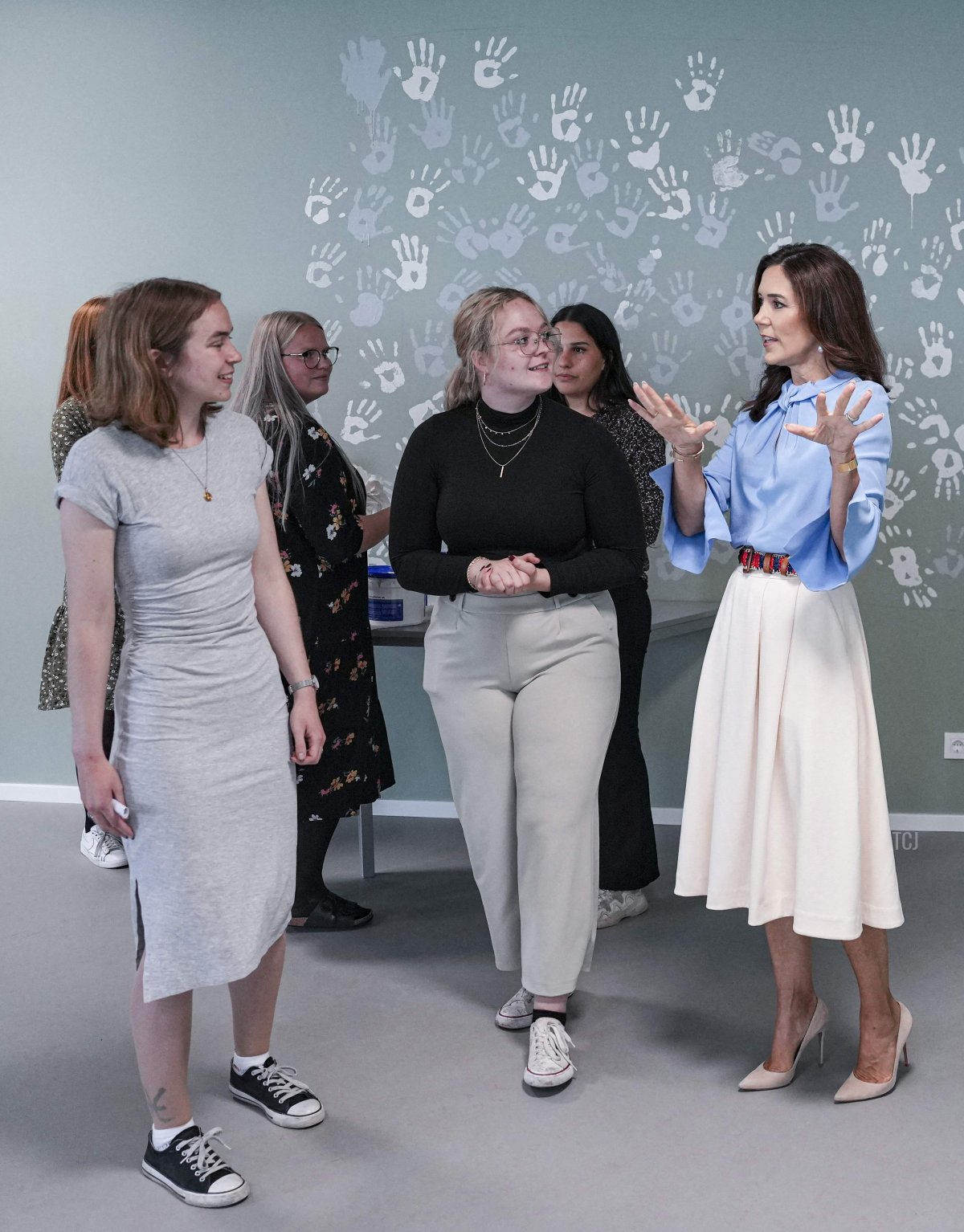 Crown Princess Mary of Denmark talks to attendees as she inaugurates UC SYD Campus Kolding on September 6, 2022 in Kolding, Denmark