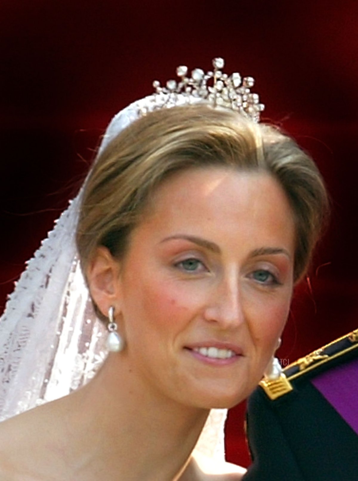 Prince Laurent of Belgium and his bride Claire Coombs leave the Cathedral of St. Michael and St. Gudula after their marriage ceremony April 12, 2003 in Brussels, Belgium
