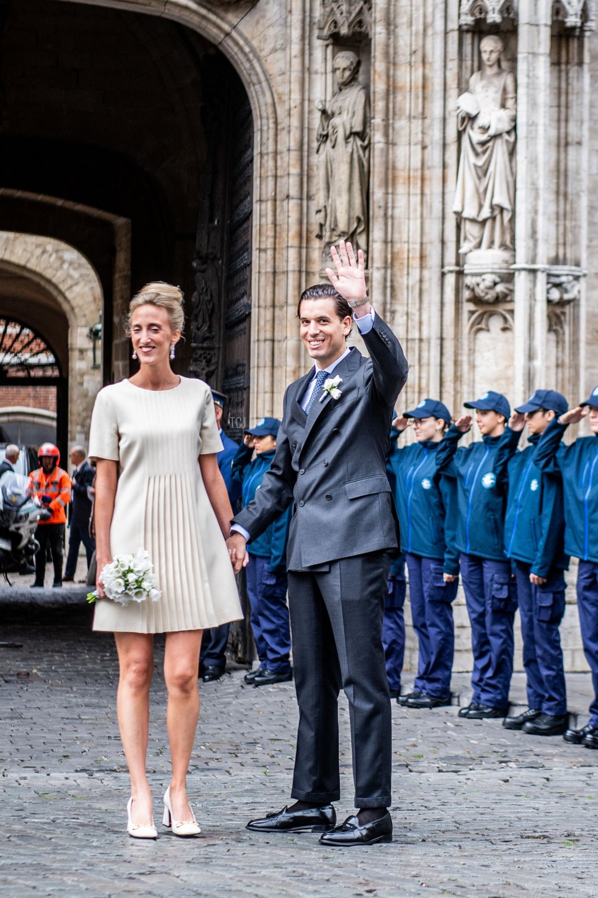Princess Maria Laura and William Isvy pictured just after the official wedding at the Brussels City Hall, of Princess Maria-Laura of Belgium and William Isvy, Saturday 10 September 2022, in Brussels
