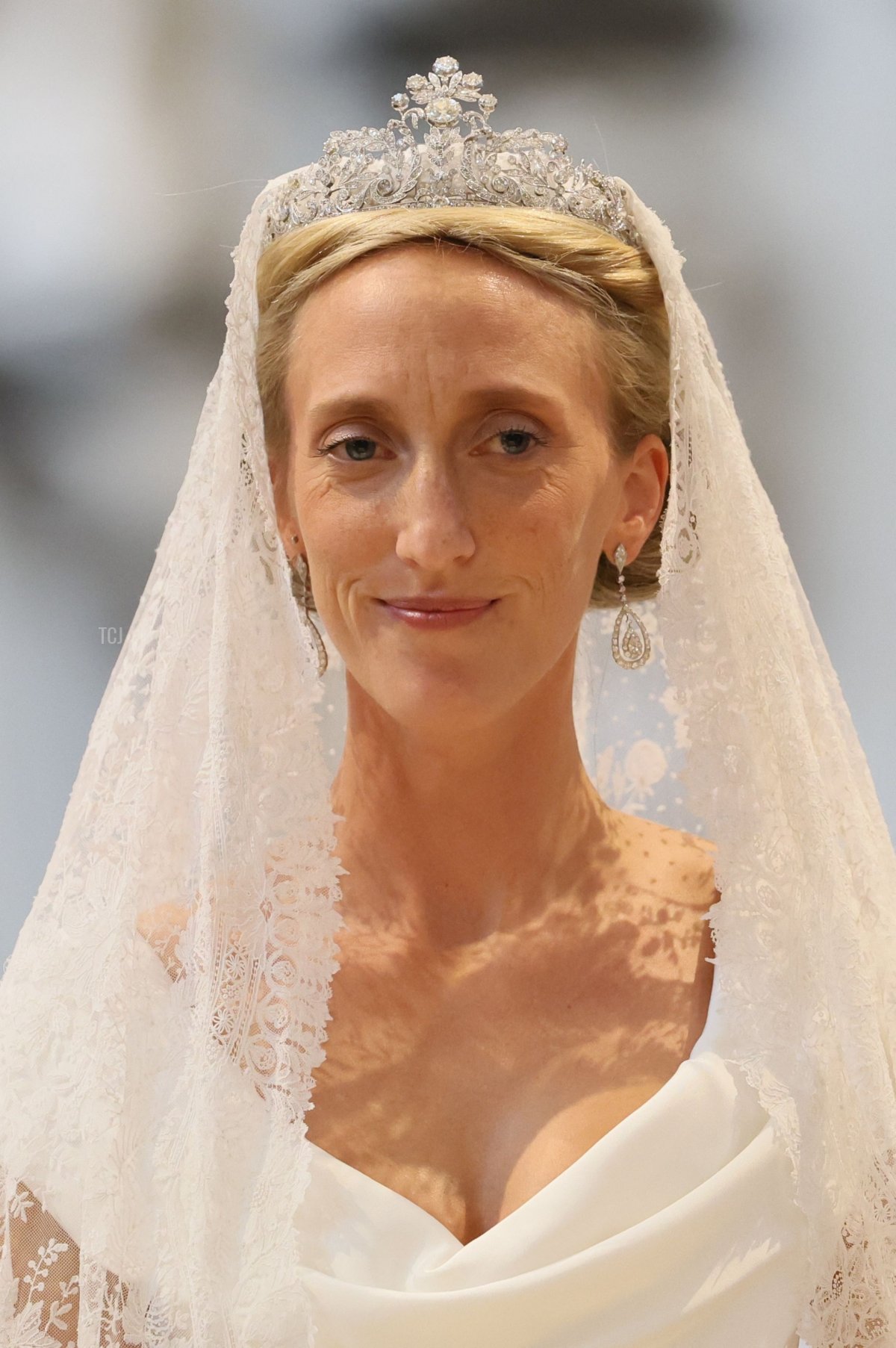 Princess Maria-Laura of Belgium reacts during her wedding ceremony with William Isvy, at Saint Michael and Saint Gudula Cathedral in Brussels on September 10, 2022