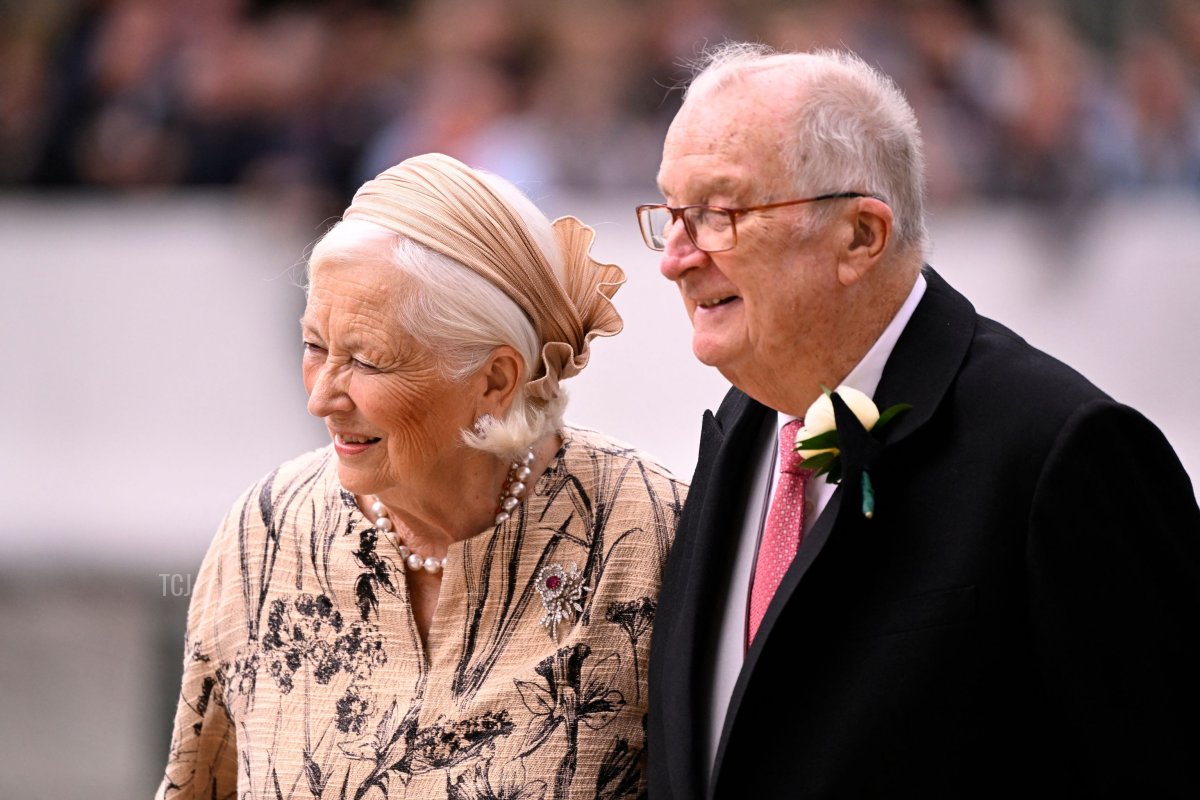 Queen Paola of Belgium and King Albert II of Belgium pictured arriving for the wedding ceremony of Princess Maria-Laura of Belgium and William Isvy, at the Saint Michael and Saint Gudula Cathedral (Cathedrale des Saints Michel et Gudule / Sint-Michiels- en Sint-Goedele kathedraal), Saturday 10 September 2022, in Brussels