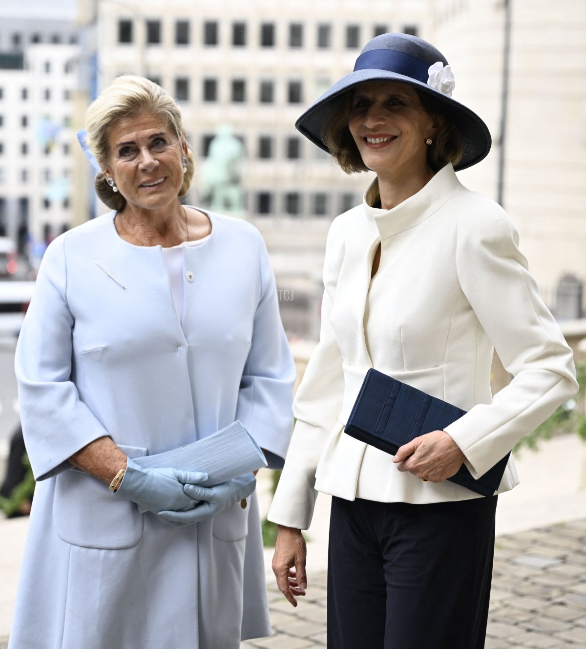 Princess Lea (widow of Prince Alexandre of Belgium) and Princess Maria Esmeralda of Belgium pictured arriving for the wedding ceremony of Princess Maria-Laura of Belgium and William Isvy, at the Saint Michael and Saint Gudula Cathedral (Cathedrale des Saints Michel et Gudule / Sint-Michiels- en Sint-Goedele kathedraal), Saturday 10 September 2022, in Brussels