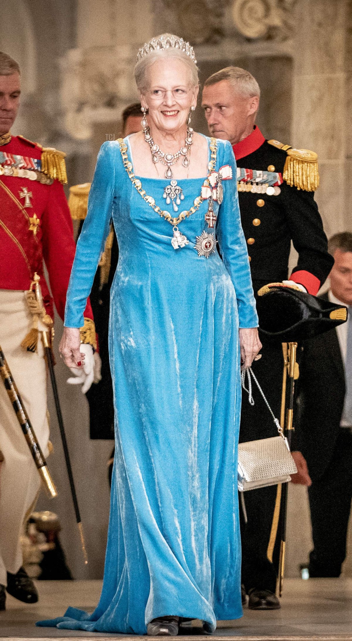 Queen Margrethe of Denmark arrives to the gala banquet at Christiansborg Palace on September 11, 2022, during celebrations to mark the 50th anniversary of her accession to the throne