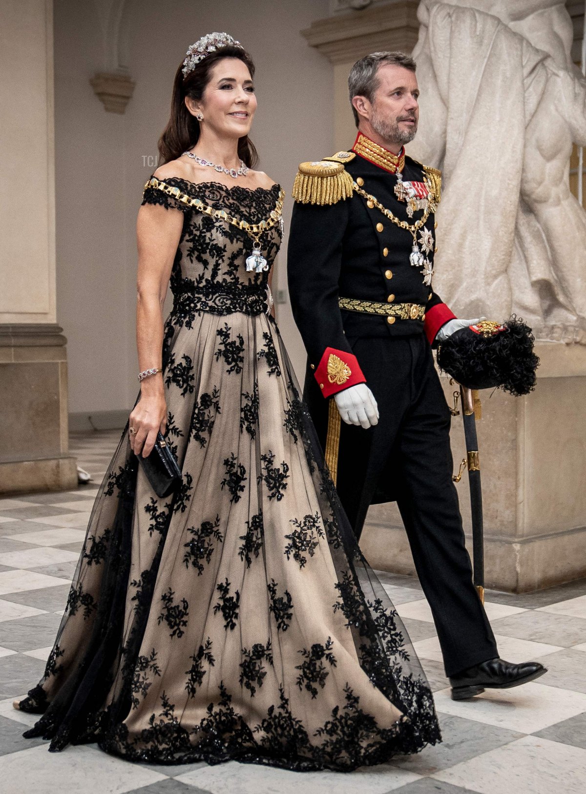 Crown Prince Frederik and Crown Princess Mary arrive at the gala banquet at Christiansborg Palace on September 11, 2022, during celebrations to mark the 50th anniversary of the Queen of Denmark's accession to the throne