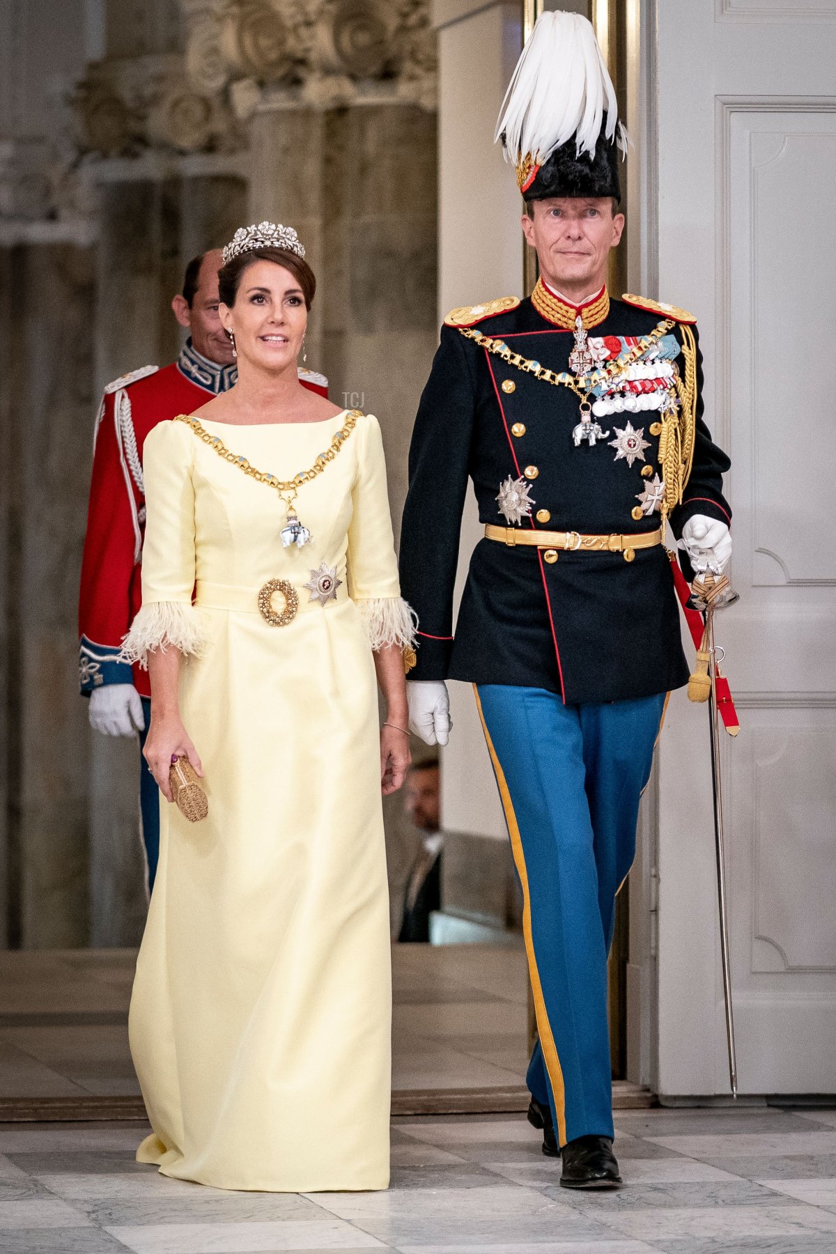 Prince Joachim and Princess Marie of Denmark arrive at the gala banquet at Christiansborg Palace on September 11, 2022, during celebrations to mark the 50th anniversary of the Queen of Denmark's accession to the throne