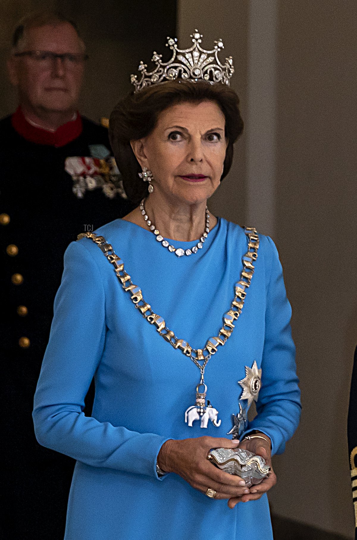 King Carl Gustav of Sweden and Queen Silvia arrive to Christiansborg Castle to attend a Gala dinner on the occasion of the 50 years anniversary of The Danish Queen Margrethes accession to the throne on September 11, 2022 in Copenhagen, Denmark