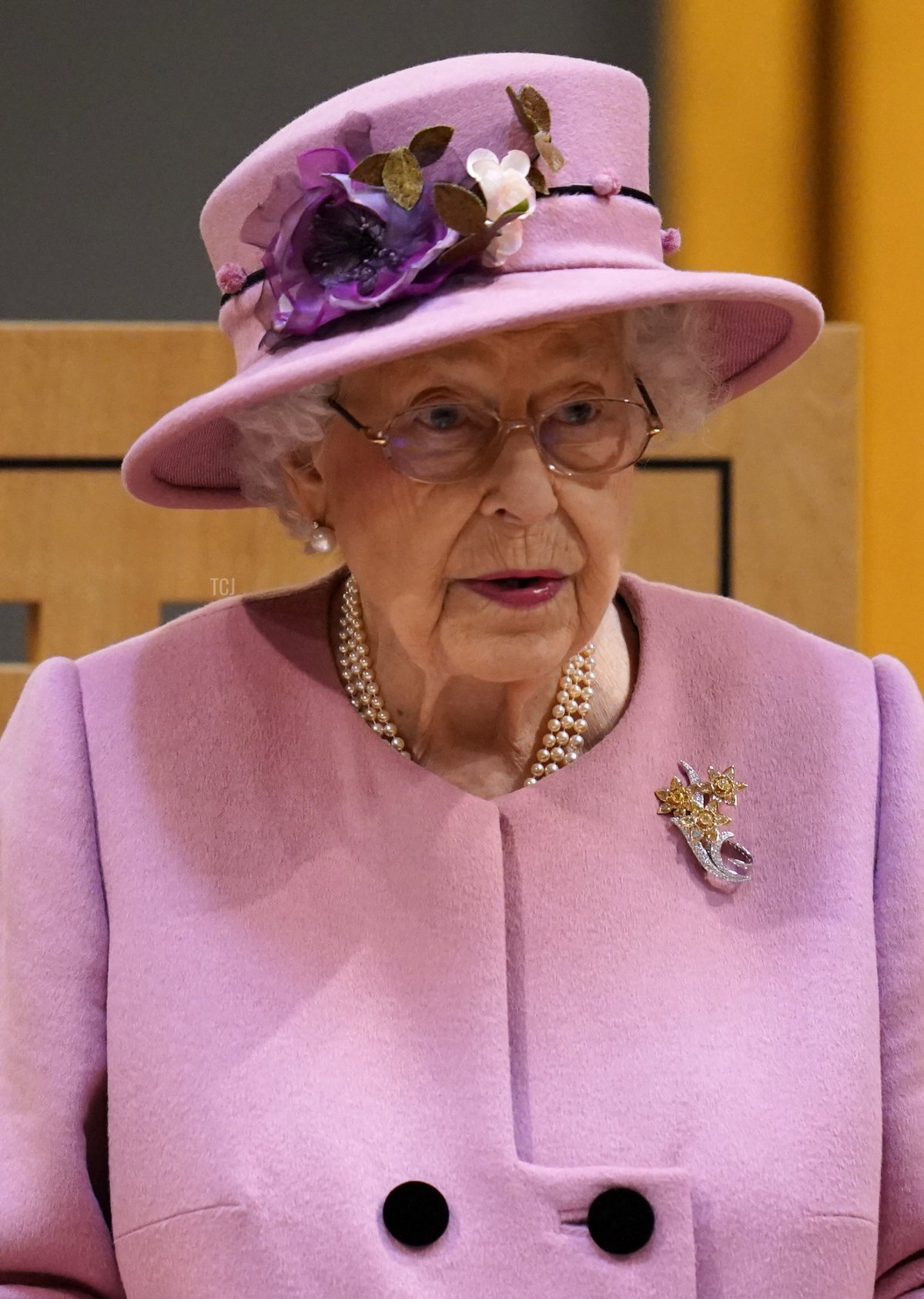 Britain's Queen Elizabeth II speaks during the ceremonial opening of the sixth Senedd, the Welsh Parliament, in Cardiff, Wales on October 14, 2021