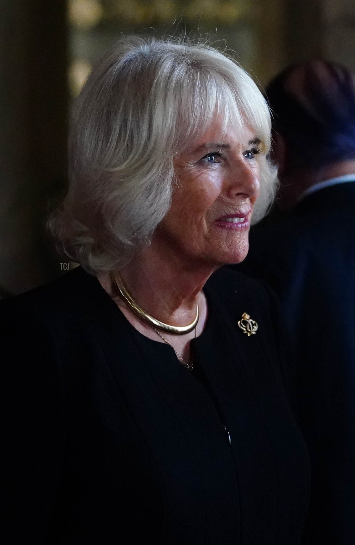 Britain's Camilla, Queen Consort during a reception with Realm High Commissioners and their spouses in the Bow Room at Buckingham Palace on September 11, 2022 in London, England