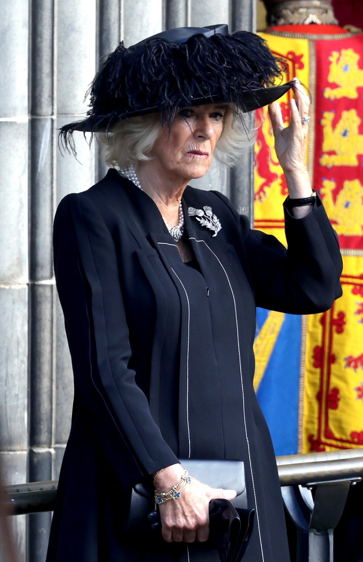 Camilla, Queen Consort arrives at St Giles Cathedral on September 12, 2022 in Edinburgh, Scotland