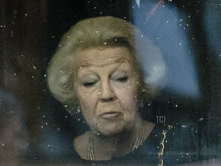 Princess Beatrix of the Netherlands watches the royal procession at the Royal Theater, known as Koninklijke Schouwburg, during the Prince's Day in The Hague on September 20, 2022, ahead of the official start of the parliamentary year