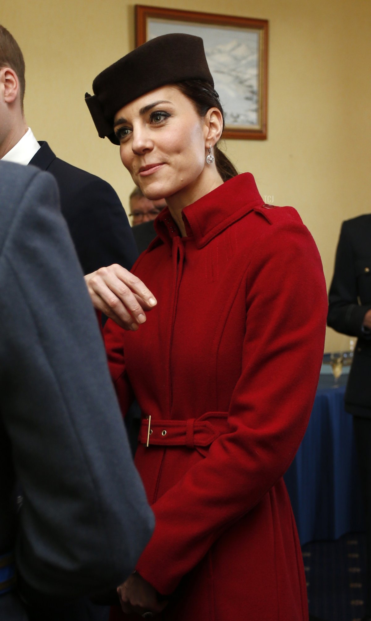 Catherine, Duchess of Cambridge attends a reception following the ceremony marking the end of RAF Search and Rescue (SAR) Force operations during a visit to RAF Valley on February 18, 2016 in Anglesey, Wales