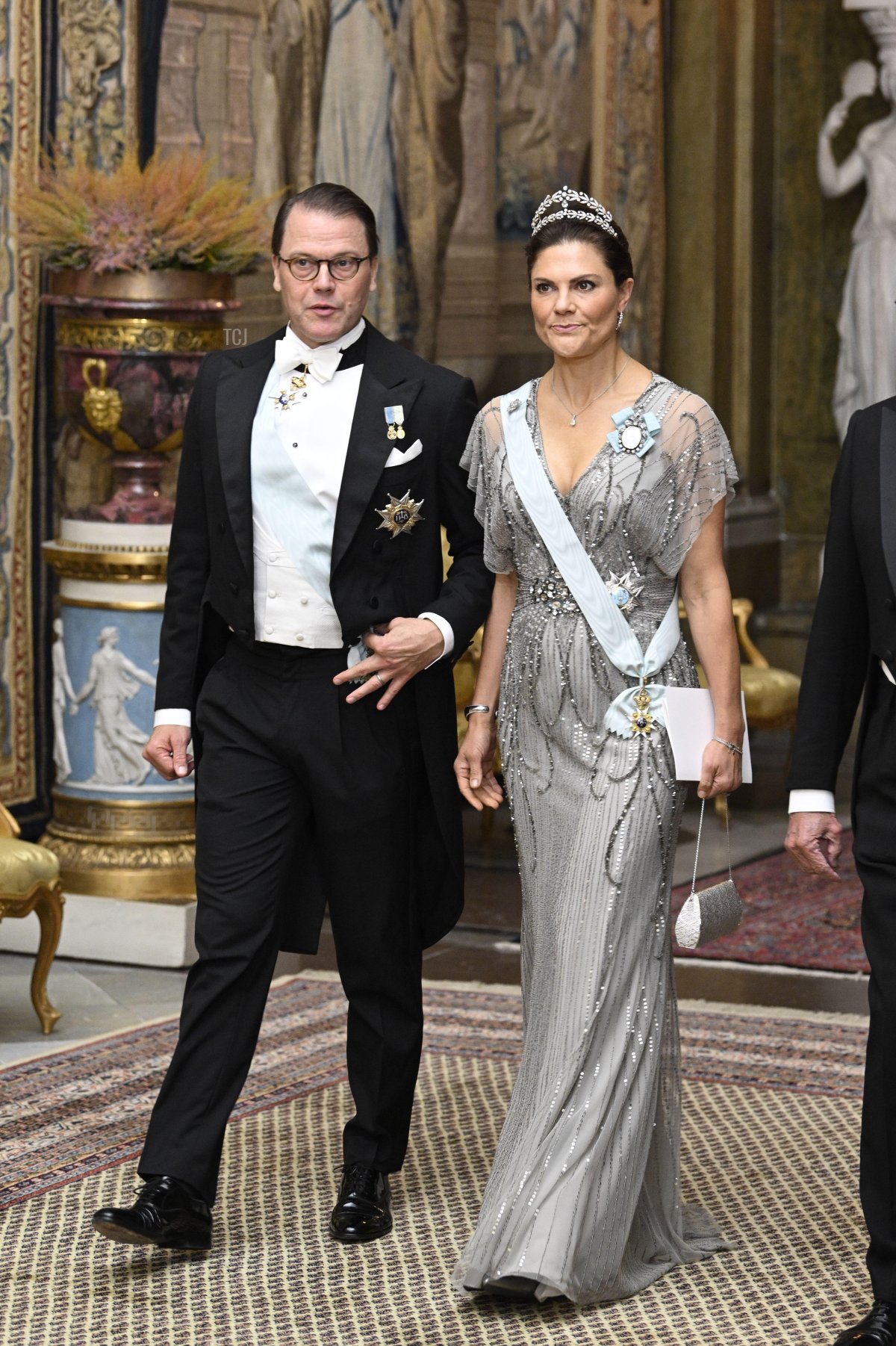 Prince Daniel, Crown Princess Victoria arrive at a dinner at Stockholm Palace September 29, 2022